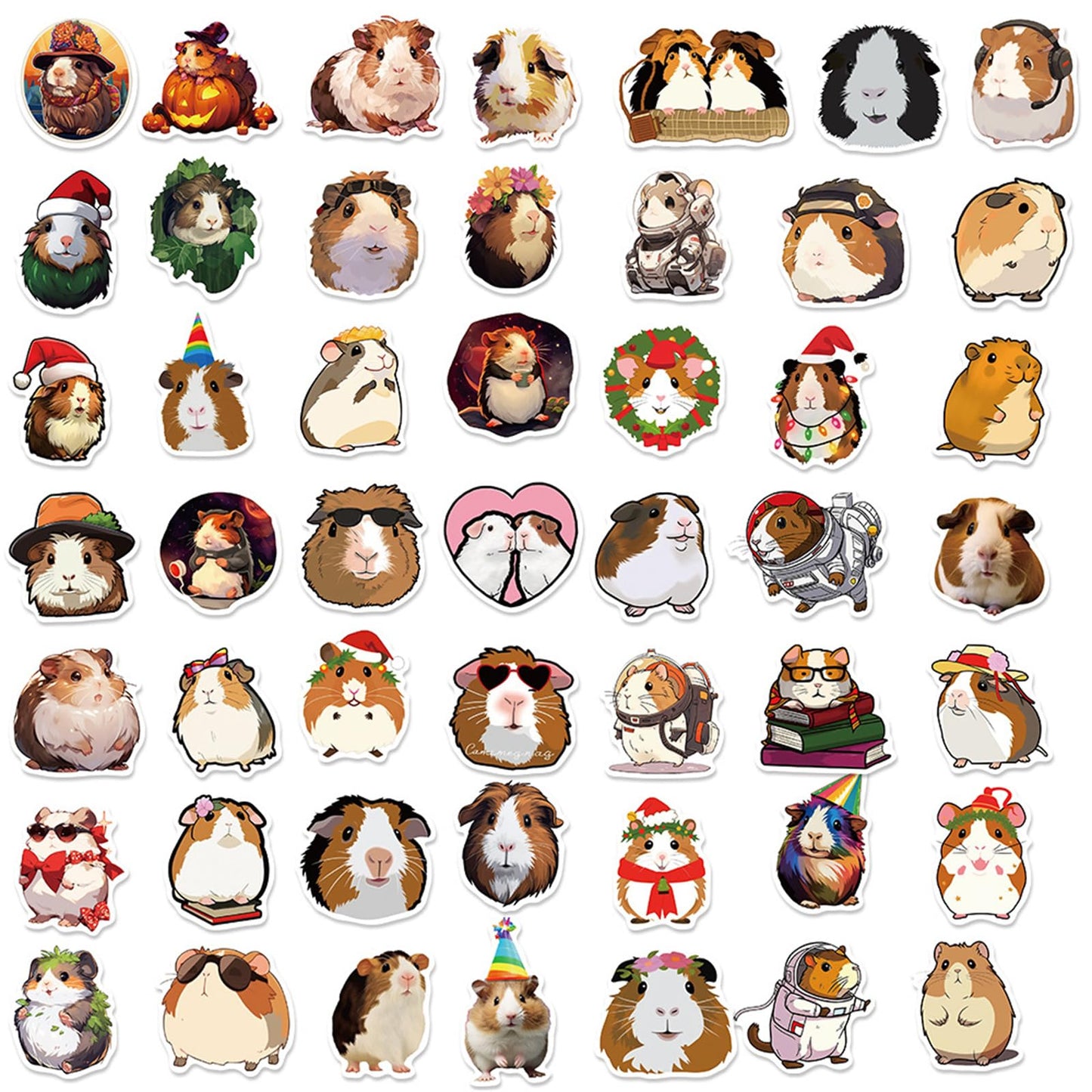 MAQIYI 50pcs Guinea Pig Stickers – Cute Cartoon Cavy Vinyl Decals for Laptops, Water Bottles & Journals