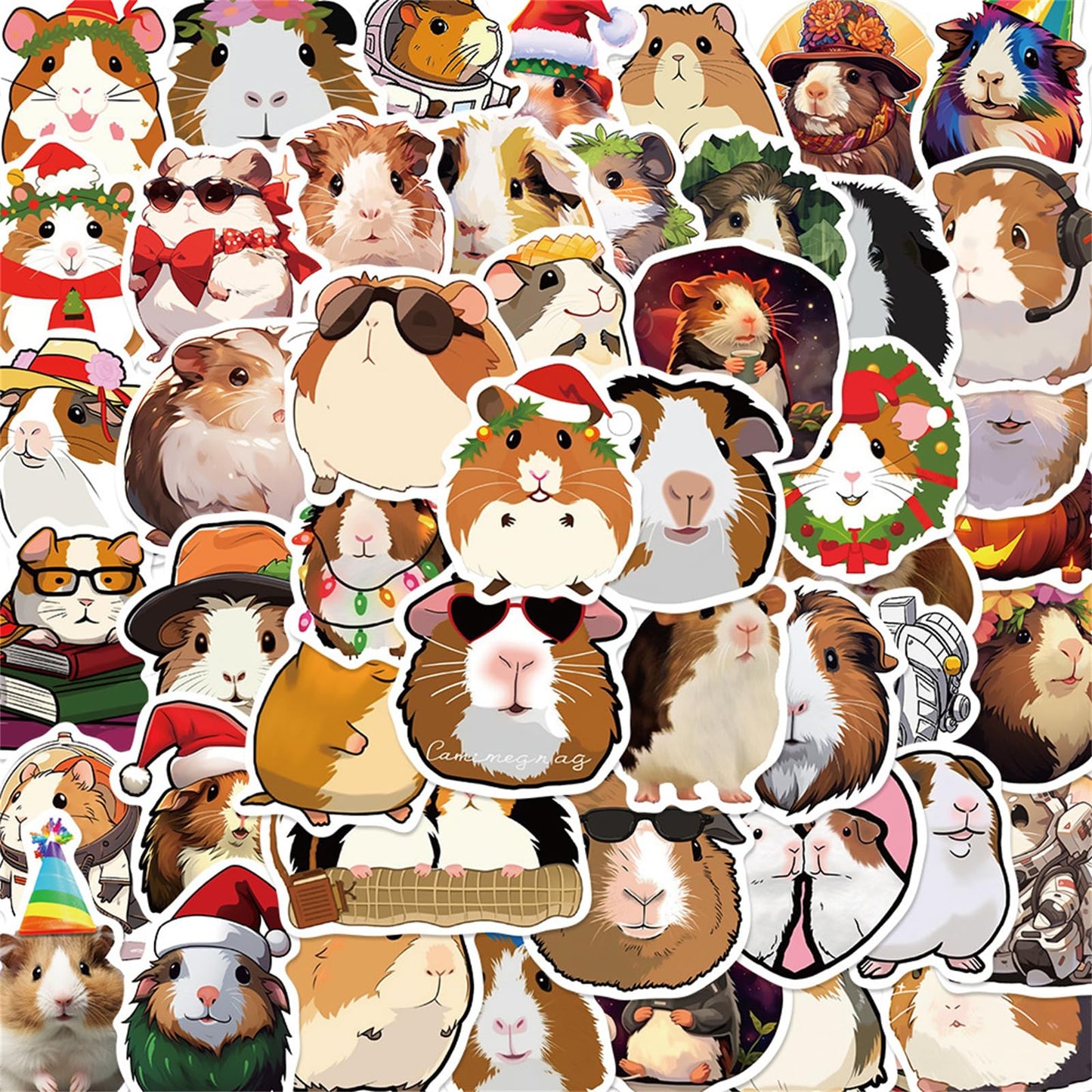 MAQIYI 50pcs Guinea Pig Stickers – Cute Cartoon Cavy Vinyl Decals for Laptops, Water Bottles & Journals
