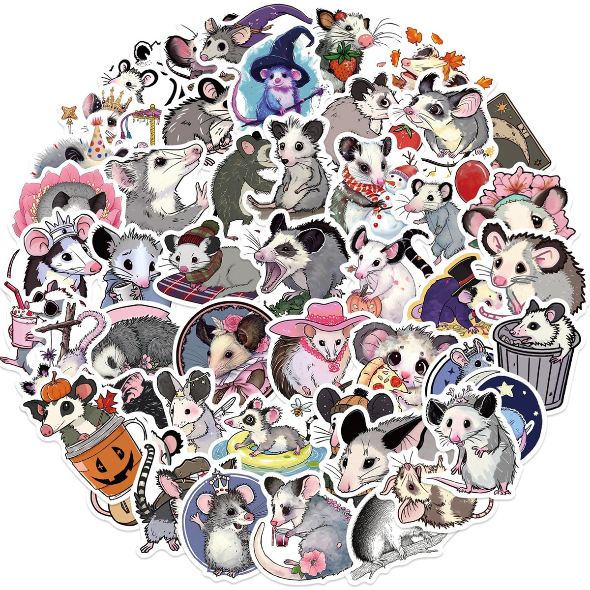 MAQIYI 50Pcs Possum Stickers – Waterproof Vinyl Decals for Laptops, Water Bottles & More