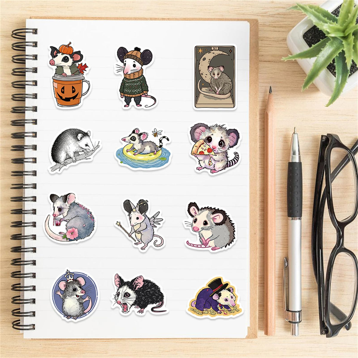 MAQIYI 50Pcs Possum Stickers – Waterproof Vinyl Decals for Laptops, Water Bottles & More