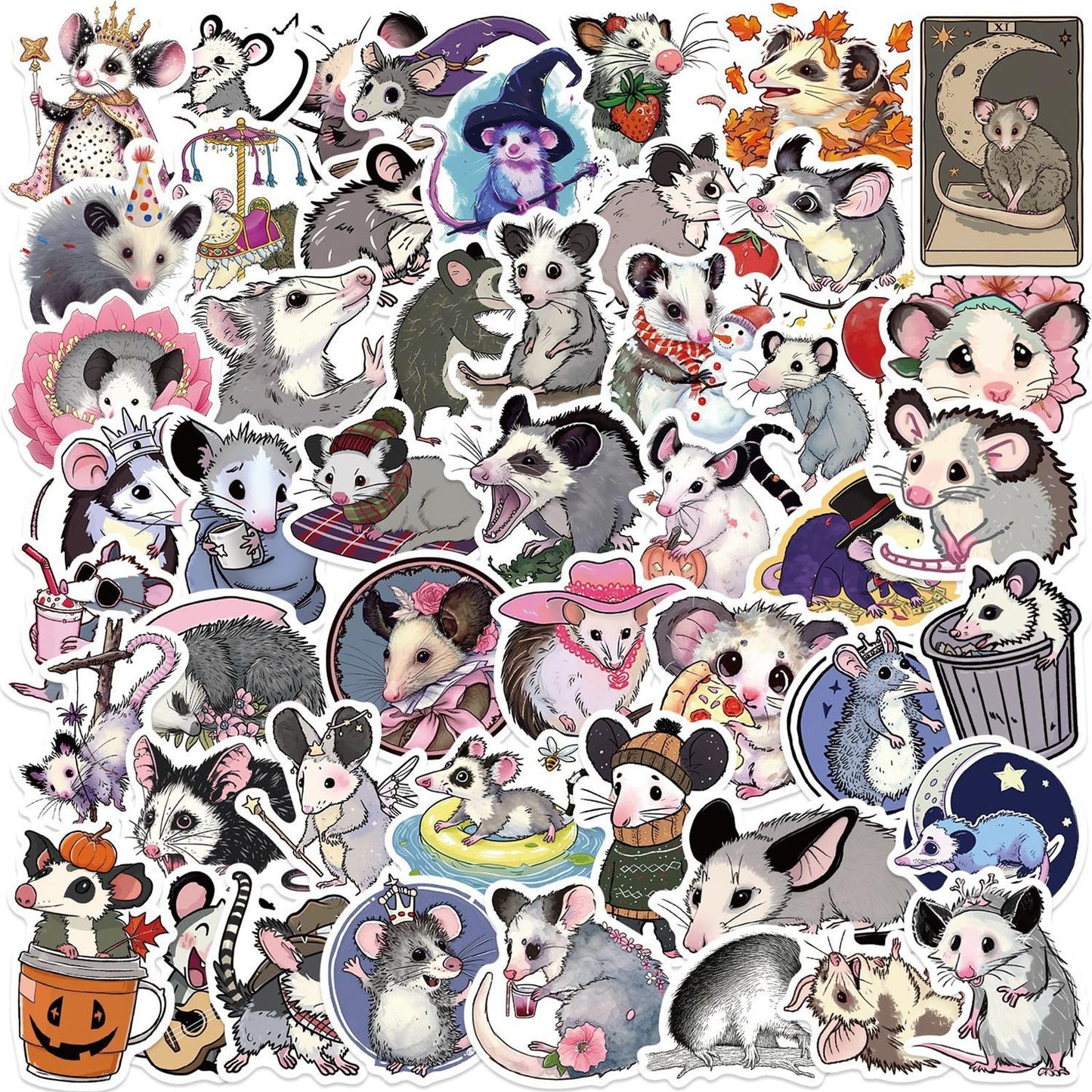MAQIYI 50Pcs Possum Stickers – Waterproof Vinyl Decals for Laptops, Water Bottles & More