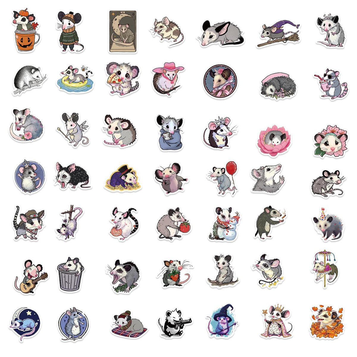 MAQIYI 50Pcs Possum Stickers – Waterproof Vinyl Decals for Laptops, Water Bottles & More