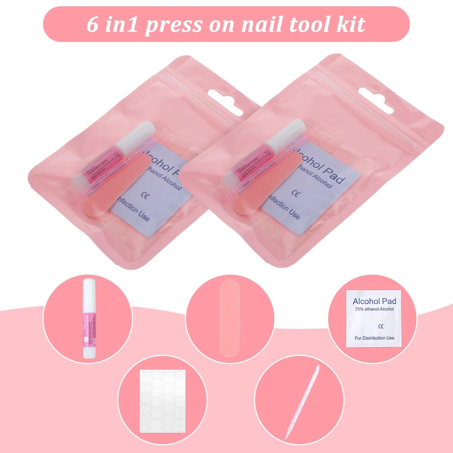 MAQUITA 120 Sets Press On Nail Tool Kit for Business – Disposable Prep Kit with File, Glue, Patches, Pads