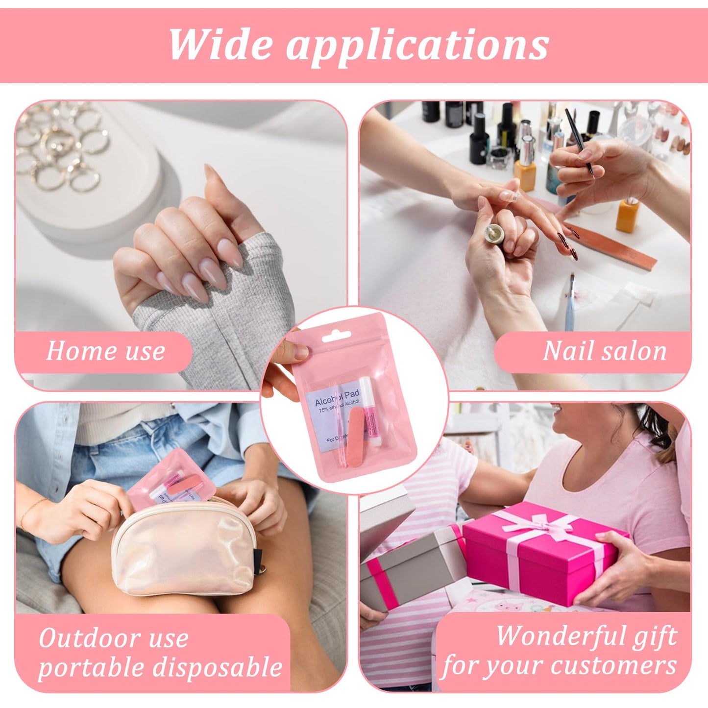 MAQUITA 120 Sets Press On Nail Tool Kit for Business – Disposable Prep Kit with File, Glue, Patches, Pads
