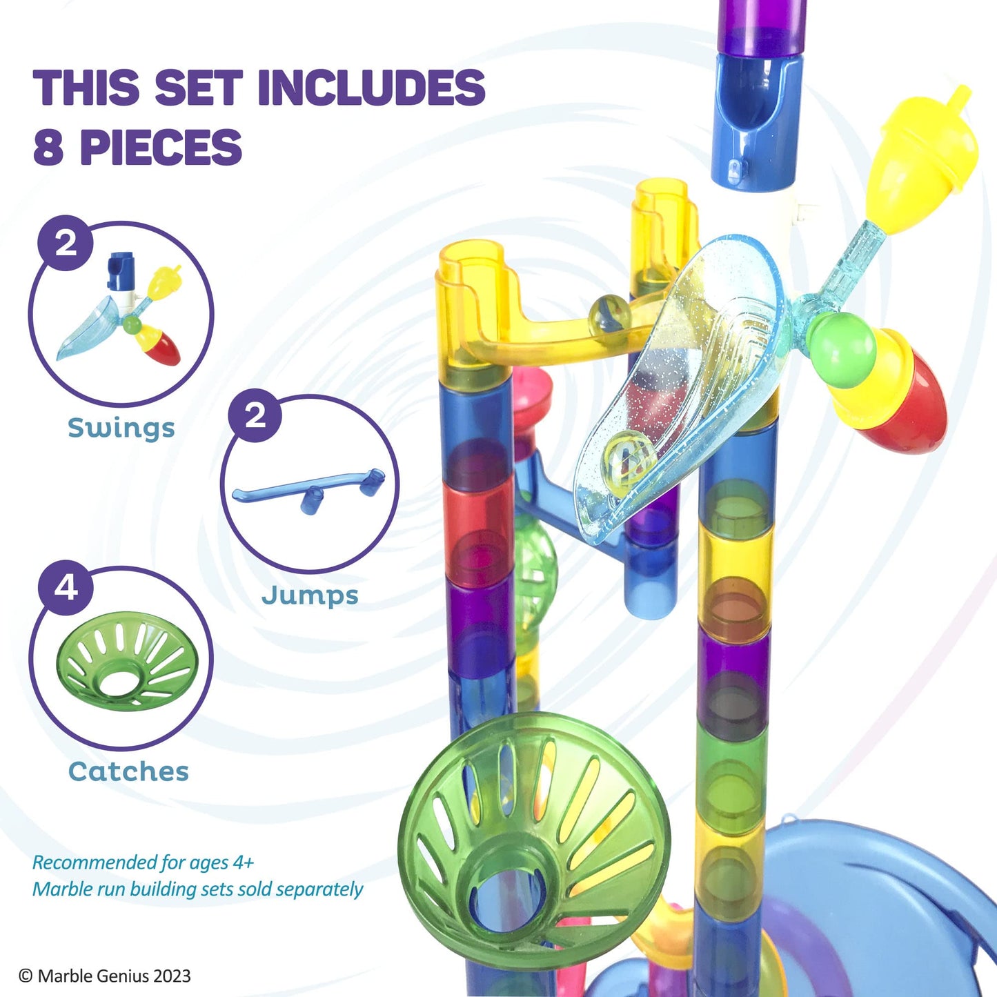Marble Genius Jumps & Swings — 8-Piece Marble Run Accessory Set for Kids 4+ | STEM Track Add-On
