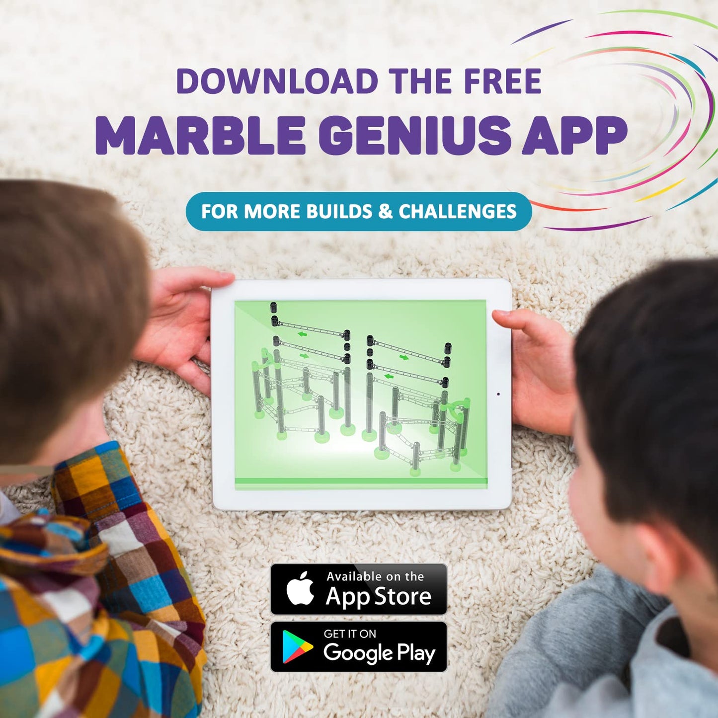 Marble Genius Add-on Accessory: Marble Rails with Automatic Chain Lift – 1 Piece Marble Run