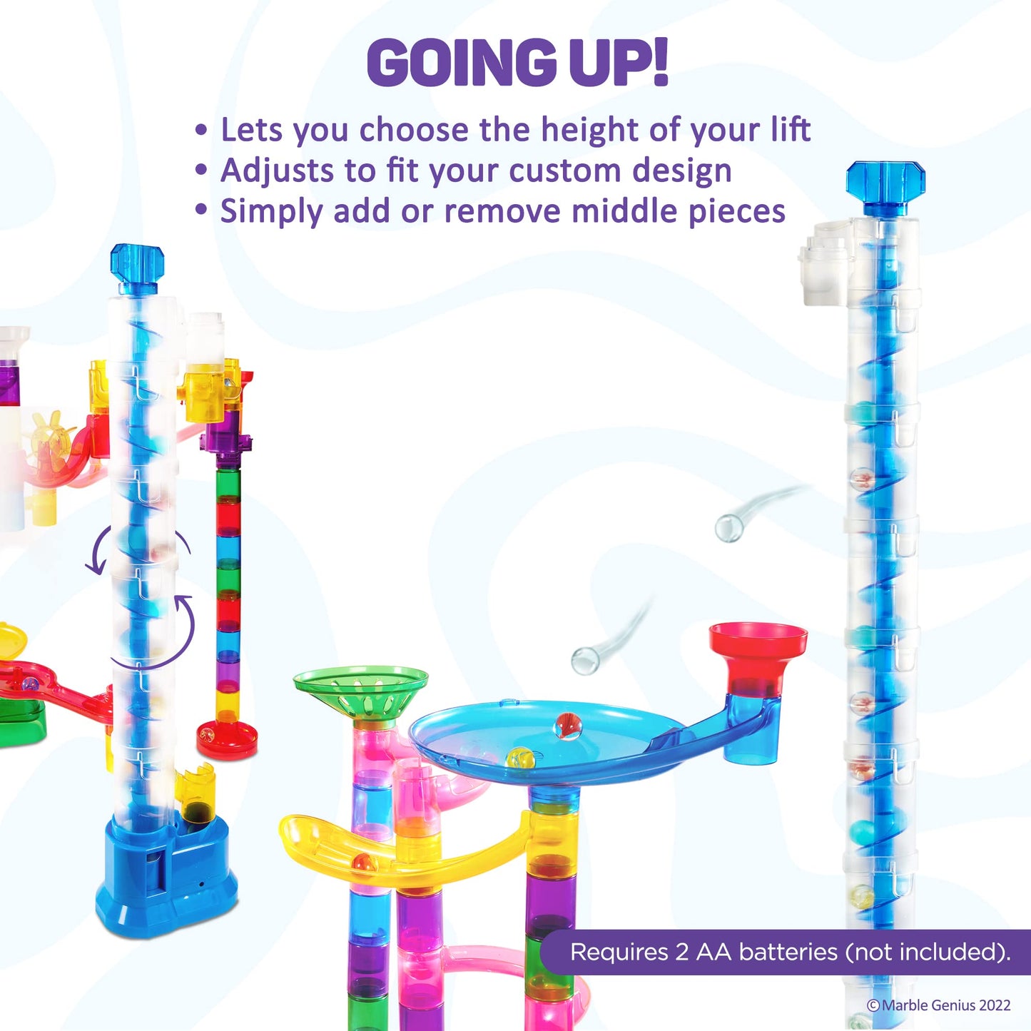 Marble Genius Expandable Auger Lift – Elevates Marbles Up to 19 Inches | Blue