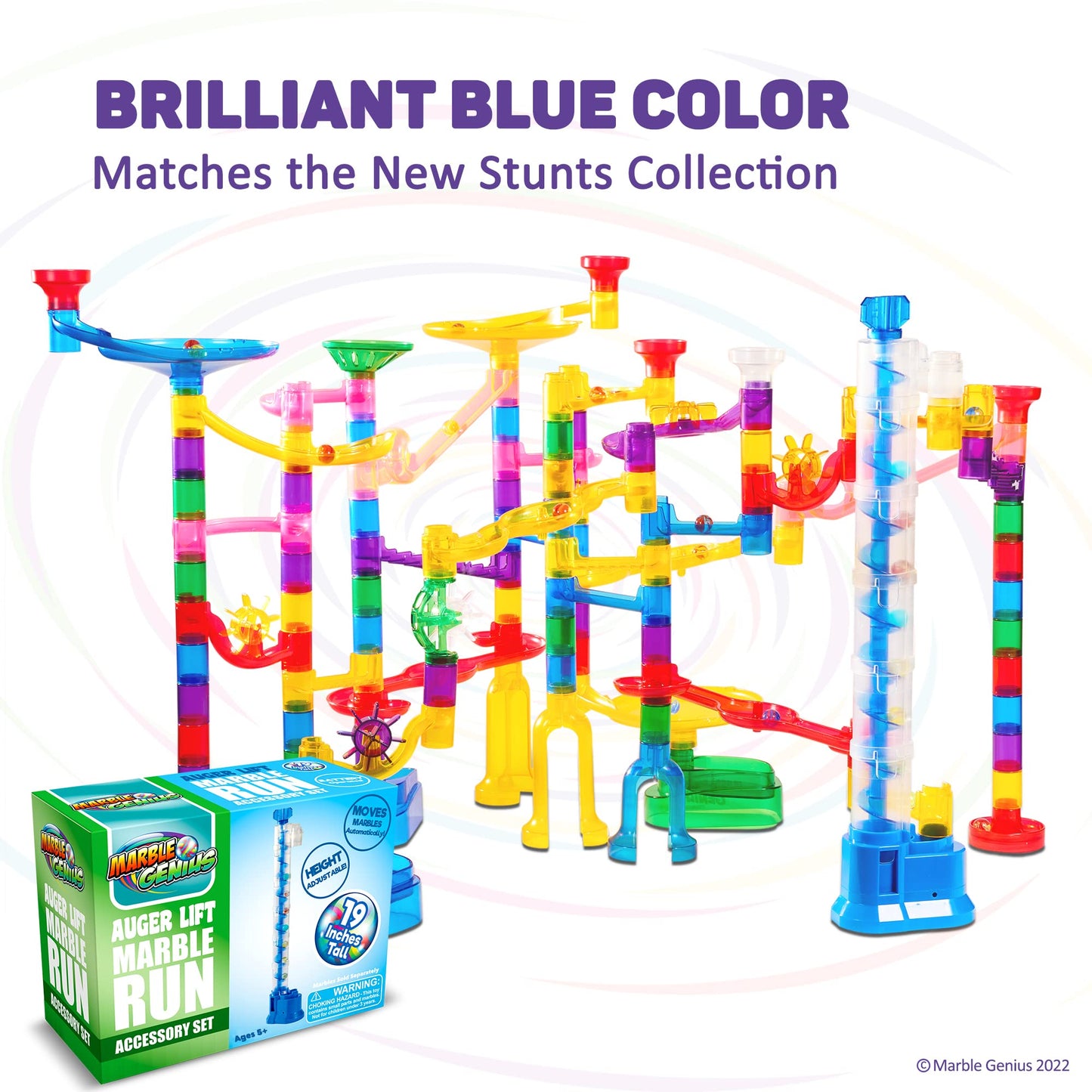 Marble Genius Expandable Auger Lift – Elevates Marbles Up to 19 Inches | Blue