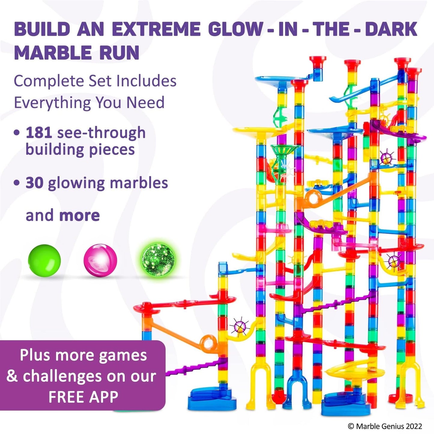 Marble Genius Marble Run Race Track - 300-Piece Glow Extreme STEM Toy for Kids 4+