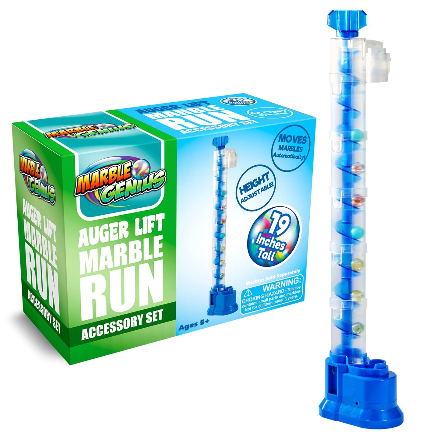 Marble Genius Expandable Auger Lift – Elevates Marbles Up to 19 Inches | Blue