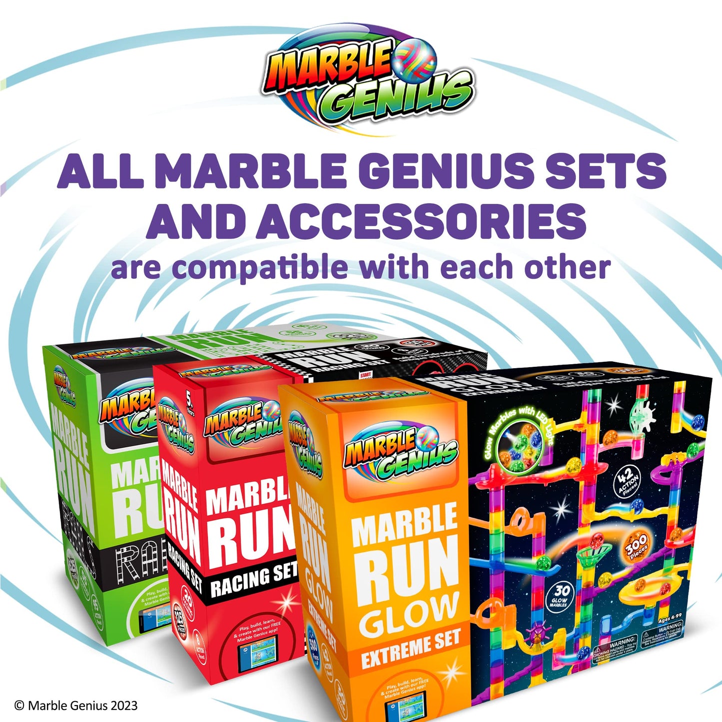 Marble Genius Marble Racing Booster Set – 25 Pieces, 10 Marbles, App Access | Ages 3+