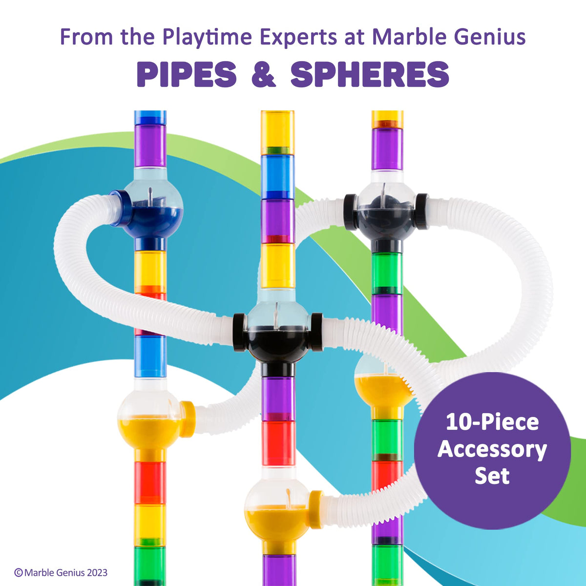 Marble Genius Marble Run Pipe & Sphere Accessory Add-on Set – 10-Piece, Compatible with Marble Run Tracks