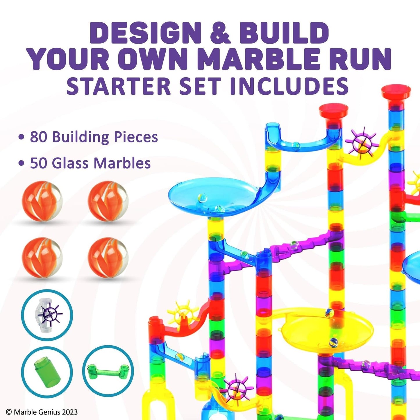 Marble Genius Marble Run Starter Set – 130 Pieces, 80 Translucent Tracks for Ages 4-8