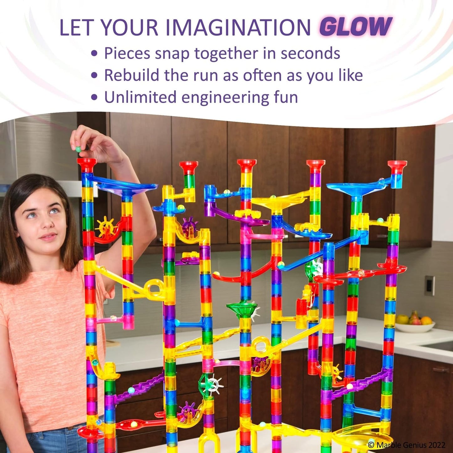 Marble Genius Marble Run Race Track - 300-Piece Glow Extreme STEM Toy for Kids 4+