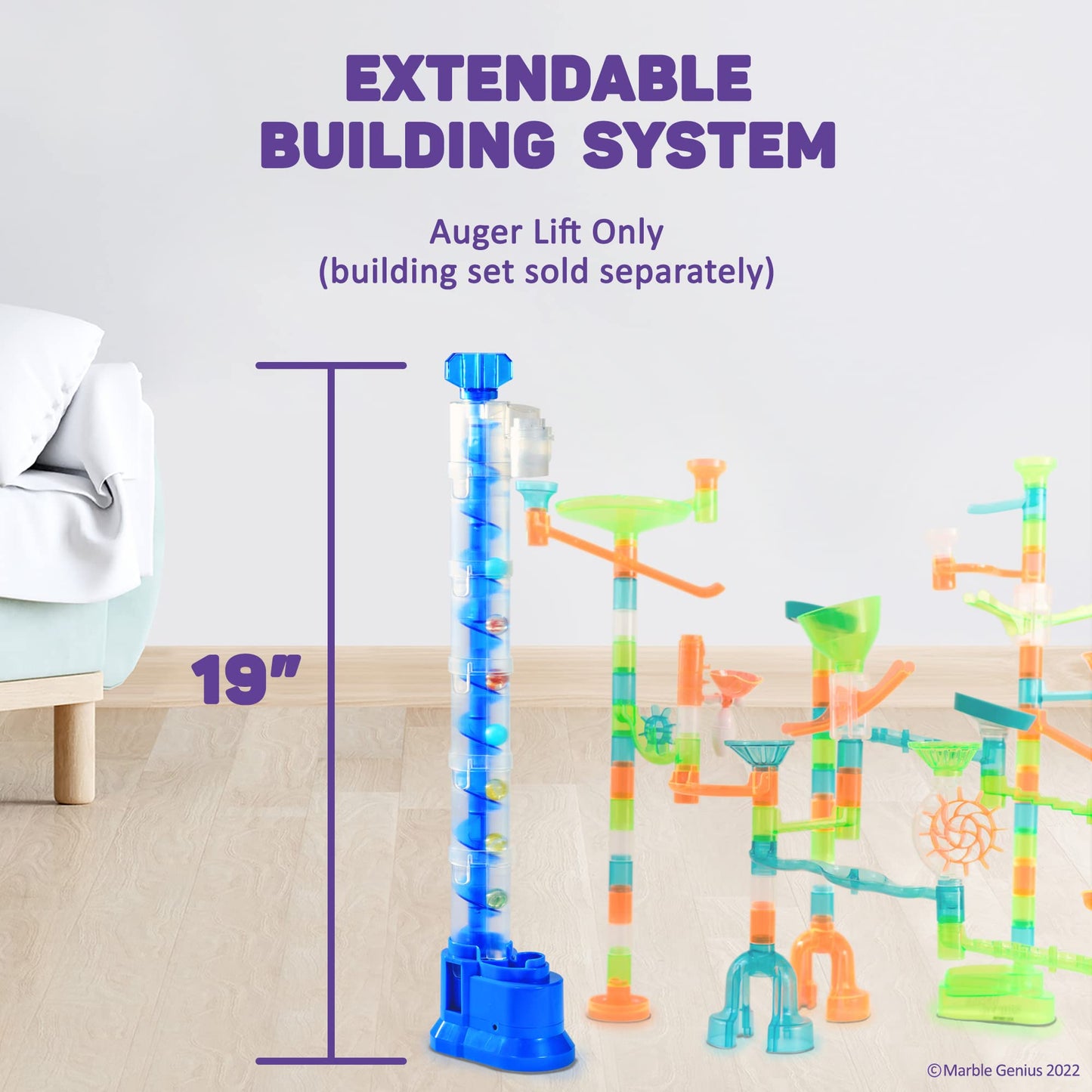 Marble Genius Expandable Auger Lift – Elevates Marbles Up to 19 Inches | Blue