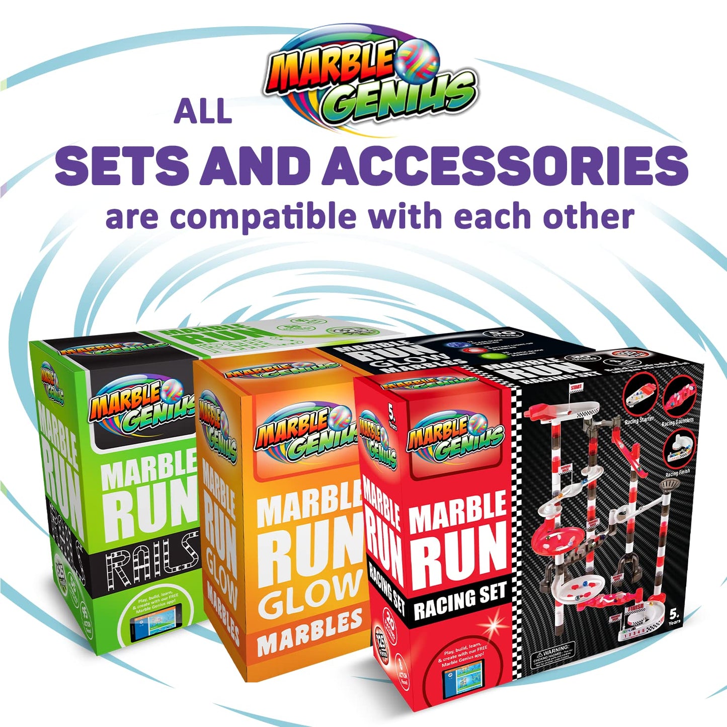 Marble Genius Add-on Accessory: Marble Rails with Automatic Chain Lift – 1 Piece Marble Run
