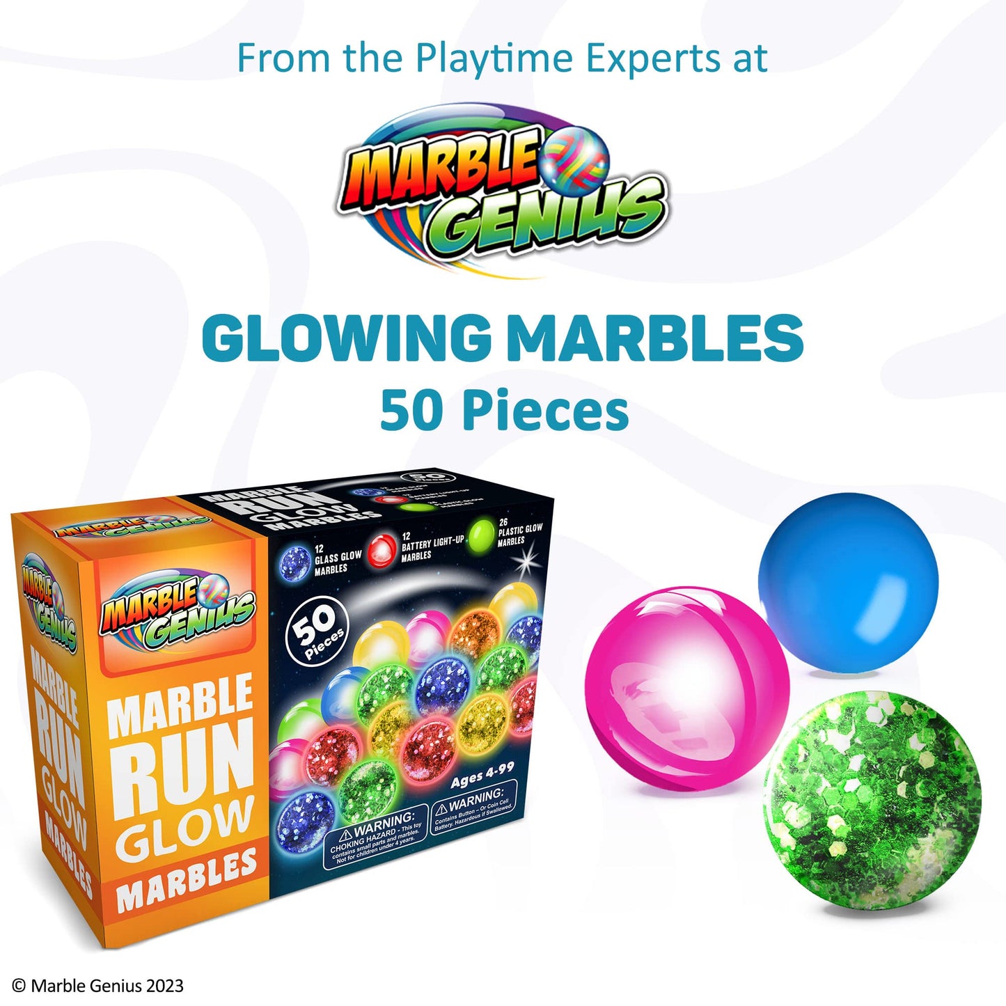 Marble Genius Glow in the Dark Marbles – 50 Pieces, Multicolor LED Orbs