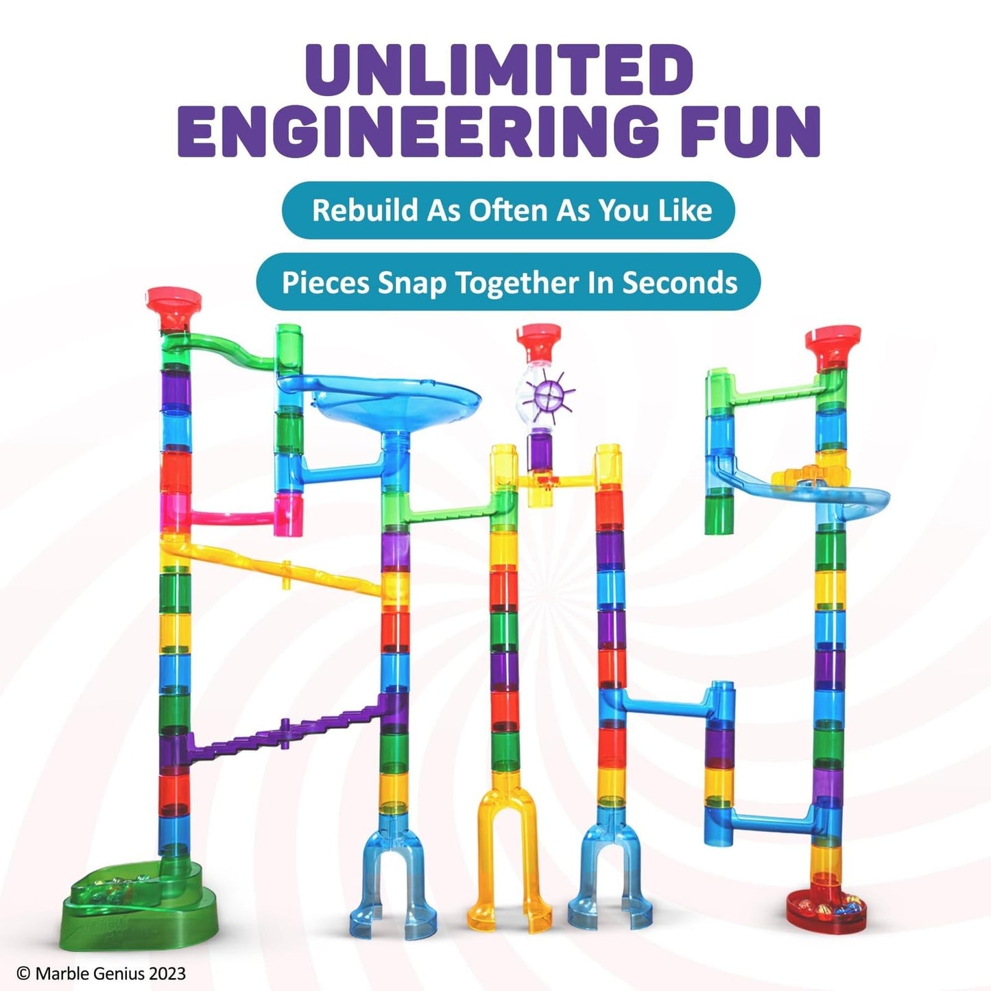 Marble Genius Marble Run Explorer Set — 85 Track Pieces & 18 Glass Marbles for Kids Aged 4-12
