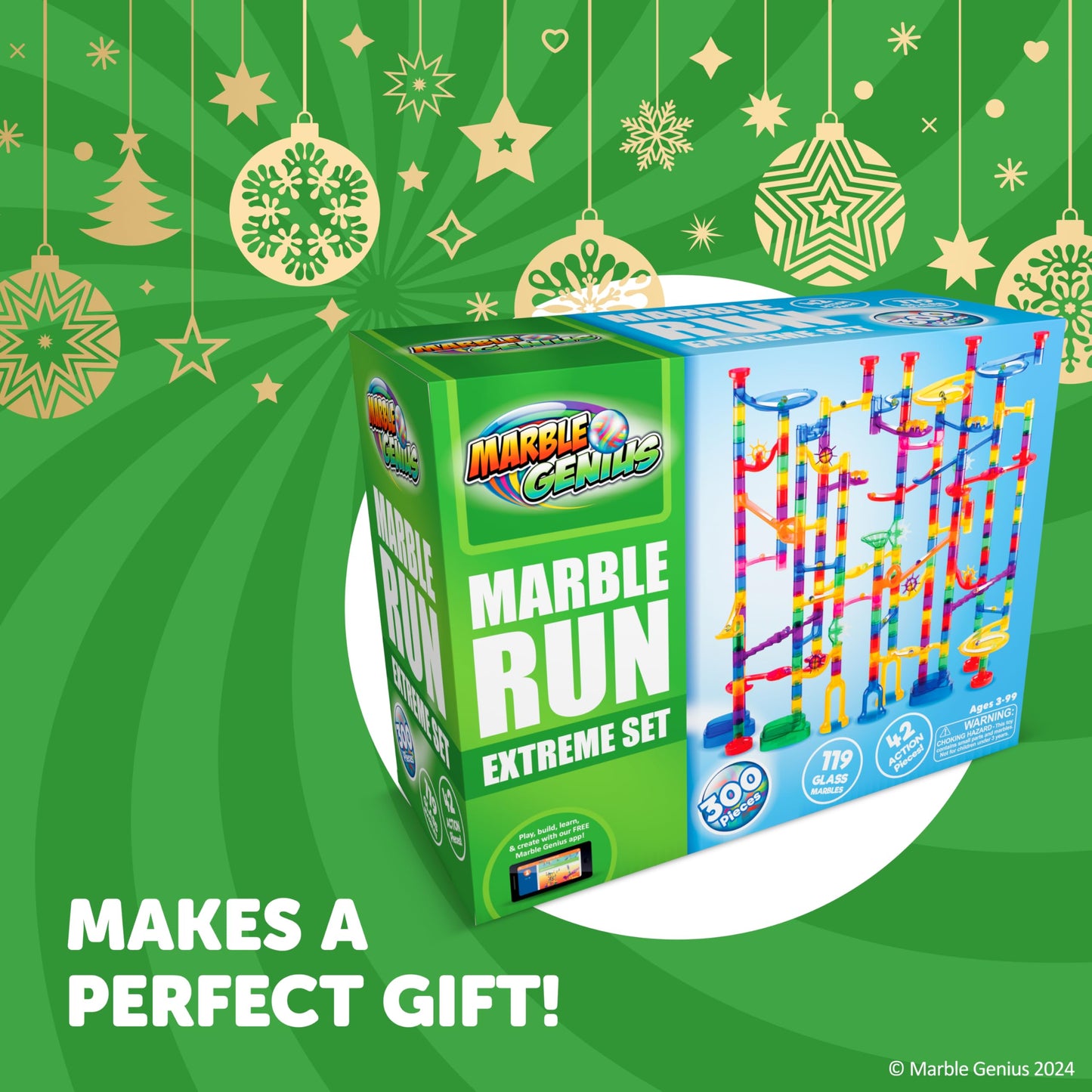 Marble Genius Marble Run Extreme Set | 300-Piece STEM Marble Track & Glass Marbles for Kids 4-8