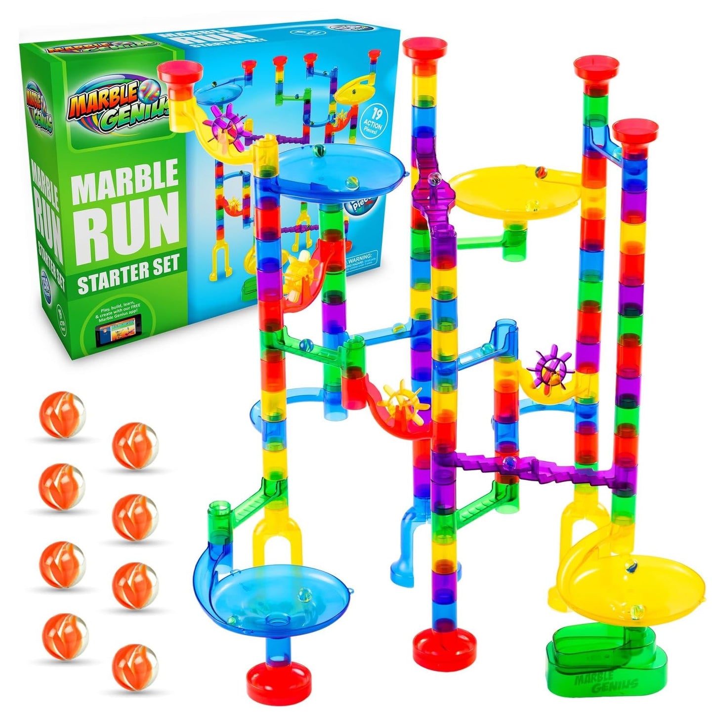 Marble Genius Marble Run Starter Set – 130 Pieces, 80 Translucent Tracks for Ages 4-8