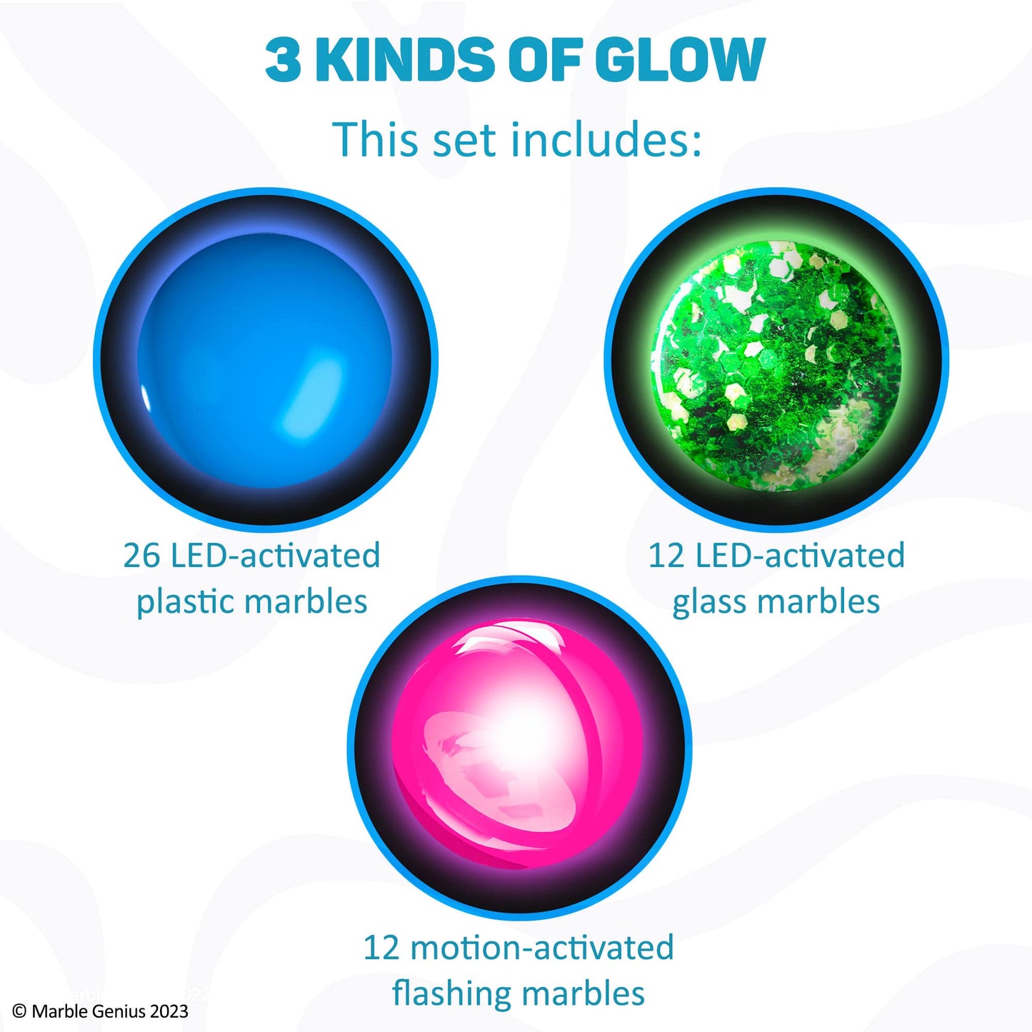 Marble Genius Glow in the Dark Marbles – 50 Pieces, Multicolor LED Orbs