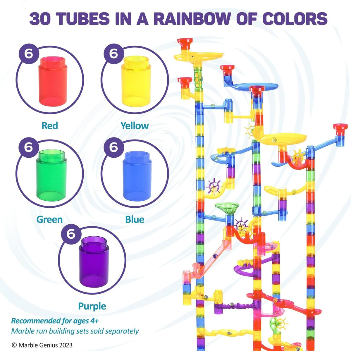 Marble Genius Tubes 30pcs – Educational Marble Run Accessory Set for 4+