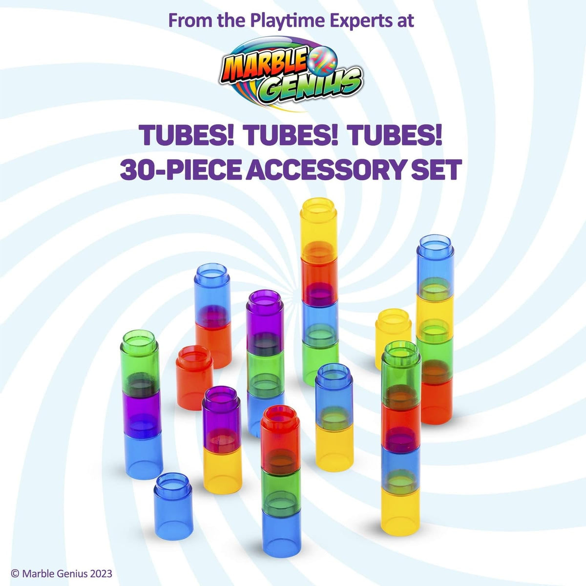Marble Genius Tubes 30pcs – Educational Marble Run Accessory Set for 4+