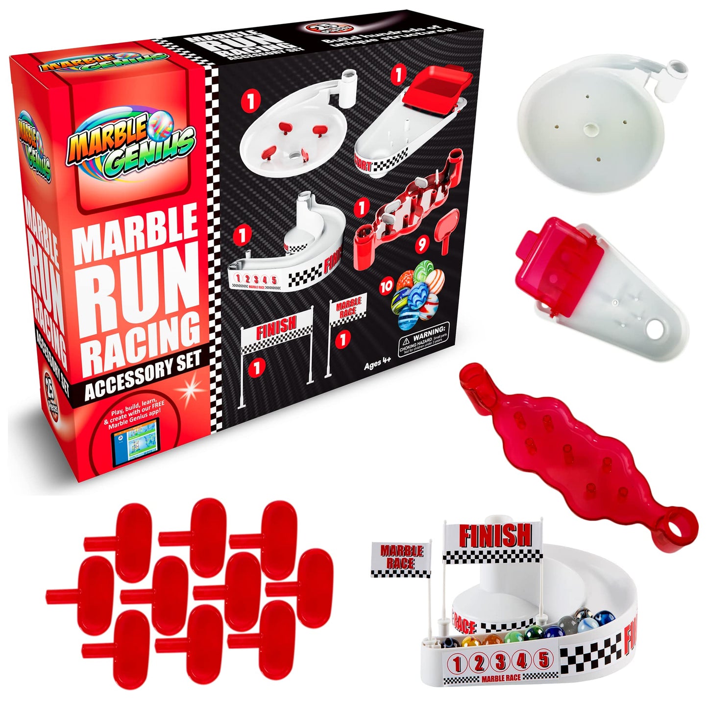 Marble Genius Marble Racing Booster Set – 25 Pieces, 10 Marbles, App Access | Ages 3+
