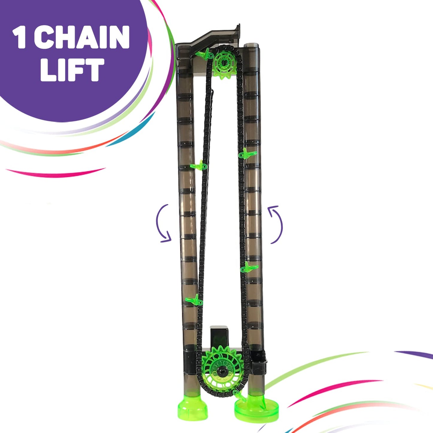 Marble Genius Add-on Accessory: Marble Rails with Automatic Chain Lift – 1 Piece Marble Run