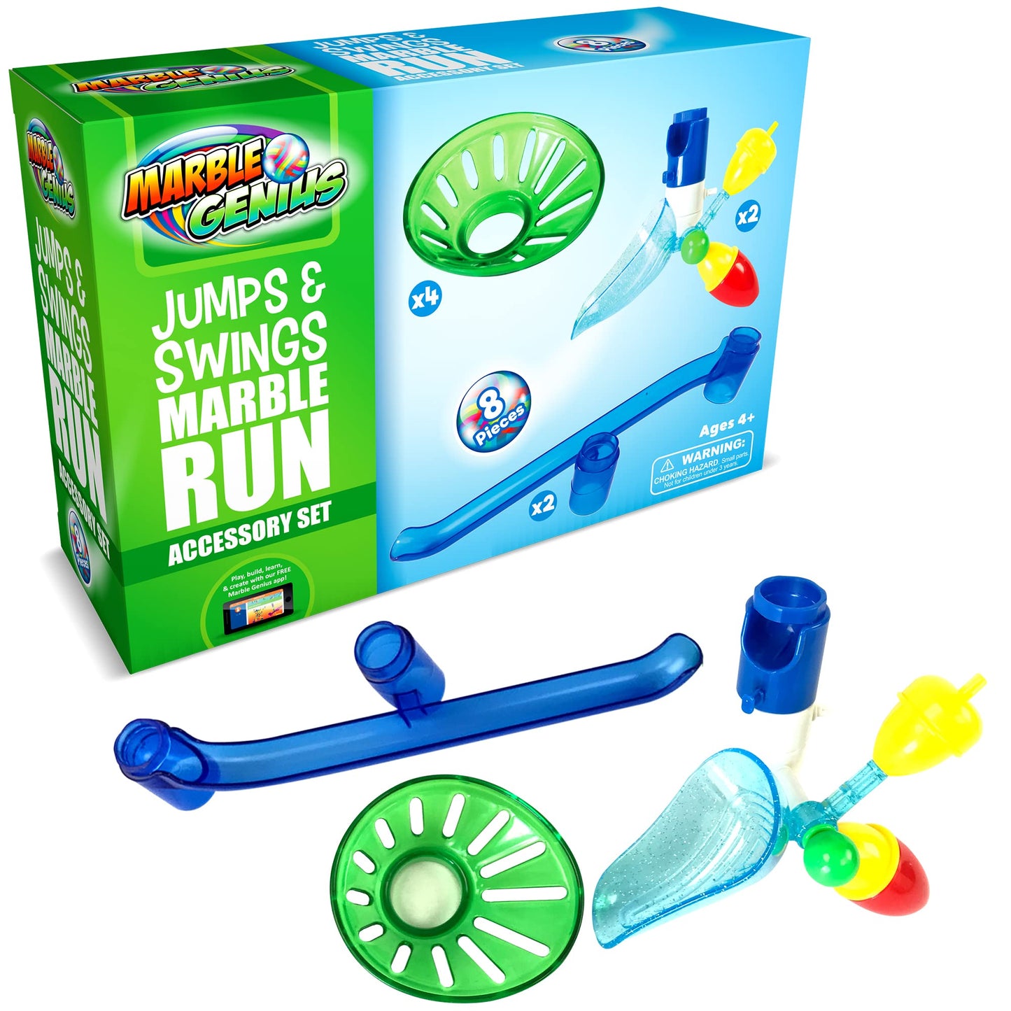 Marble Genius Jumps & Swings — 8-Piece Marble Run Accessory Set for Kids 4+ | STEM Track Add-On