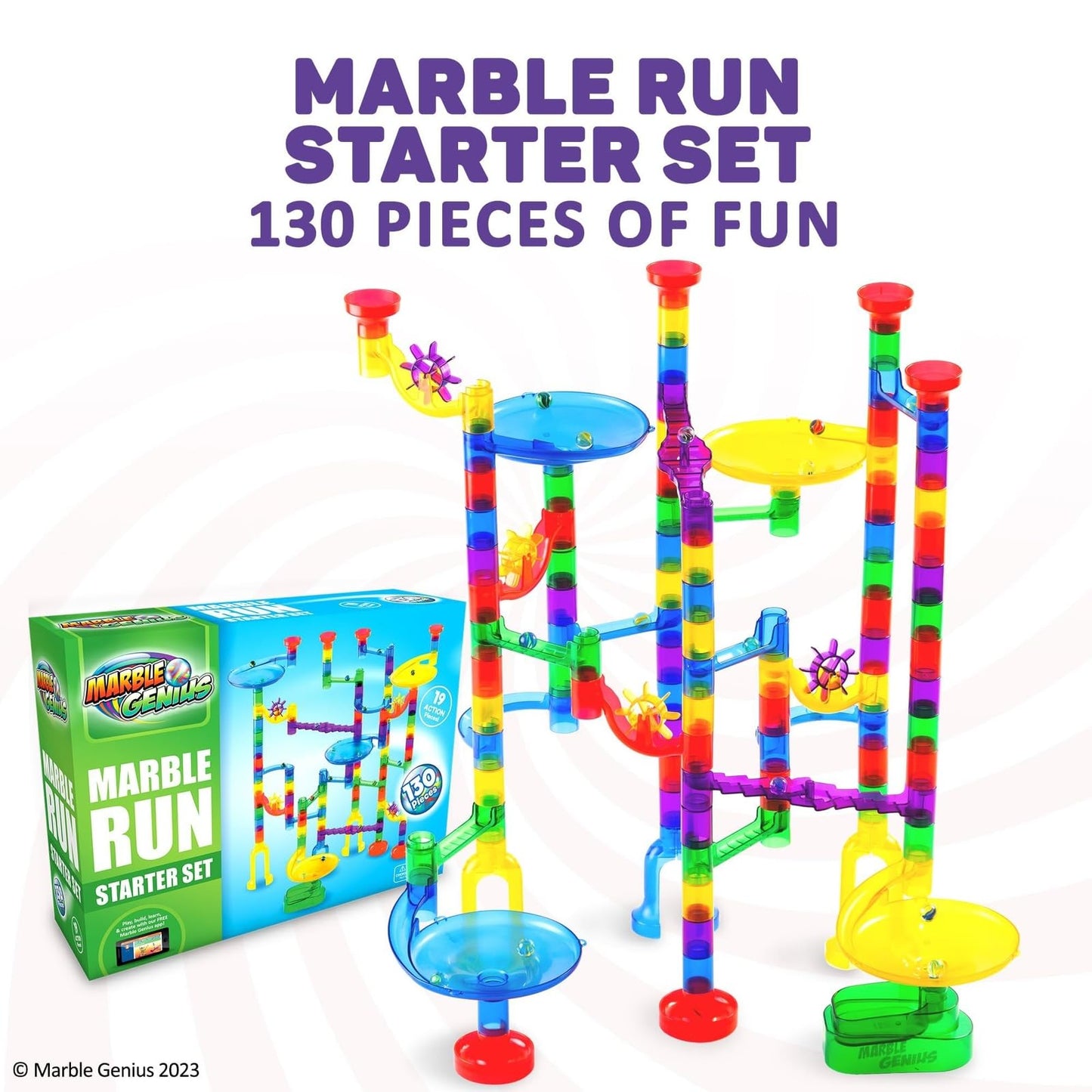 Marble Genius Marble Run Starter Set – 130 Pieces, 80 Translucent Tracks for Ages 4-8
