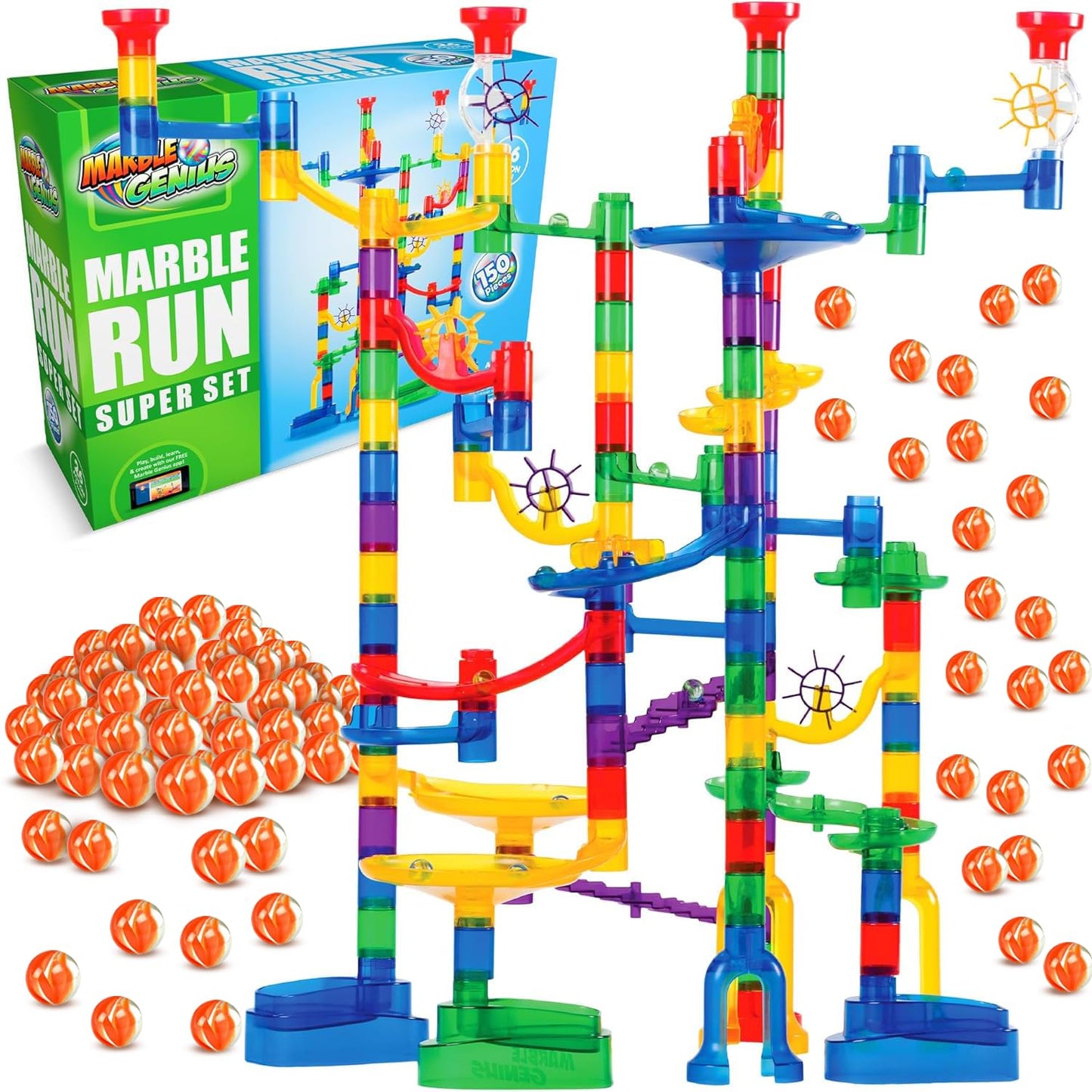 Marble Genius Marble Run Super Set – 150 Translucent Tracks for STEM Play (Ages 4-8)