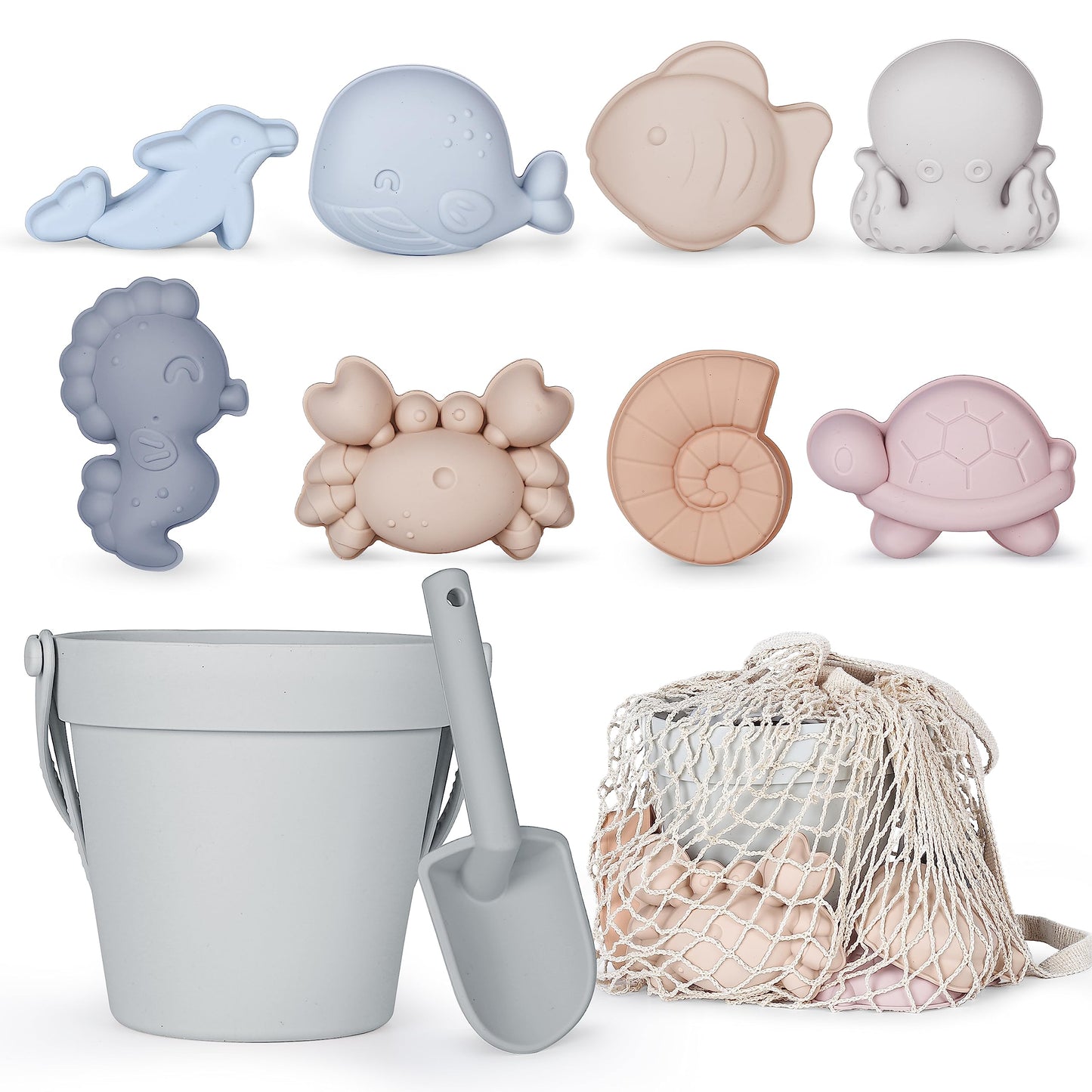 MarcZero 11Pcs Silicone Beach Toys Set – Travel-Friendly, BPA-Free, Gray