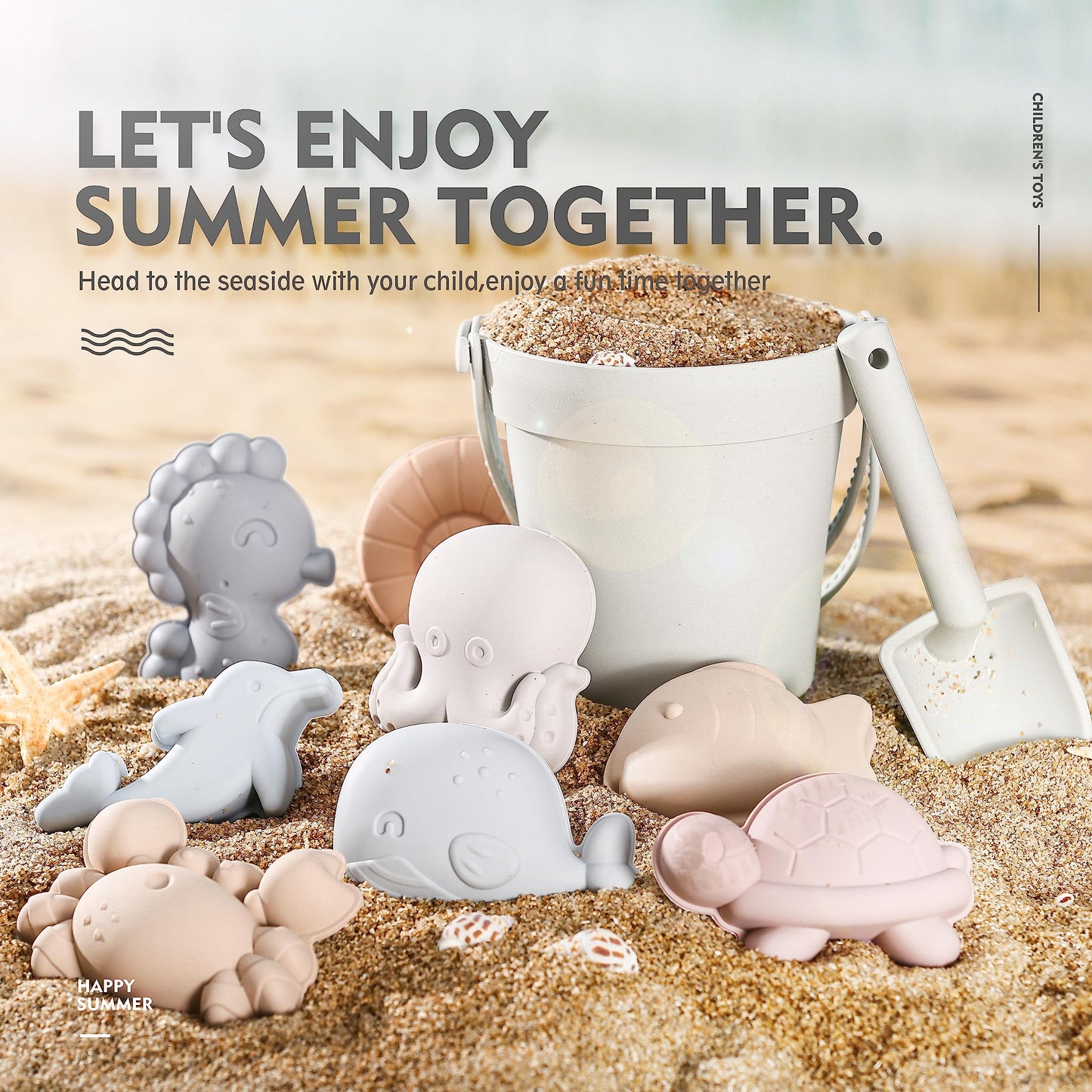 MarcZero 11Pcs Silicone Beach Toys Set – Travel-Friendly, BPA-Free, Gray