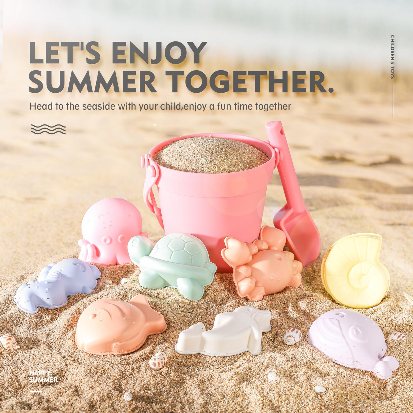 MarcZero 11Pcs Silicone Beach Toys Set - Modern, Travel-Friendly, Eco-Friendly Beach Kit (Peach Pink)