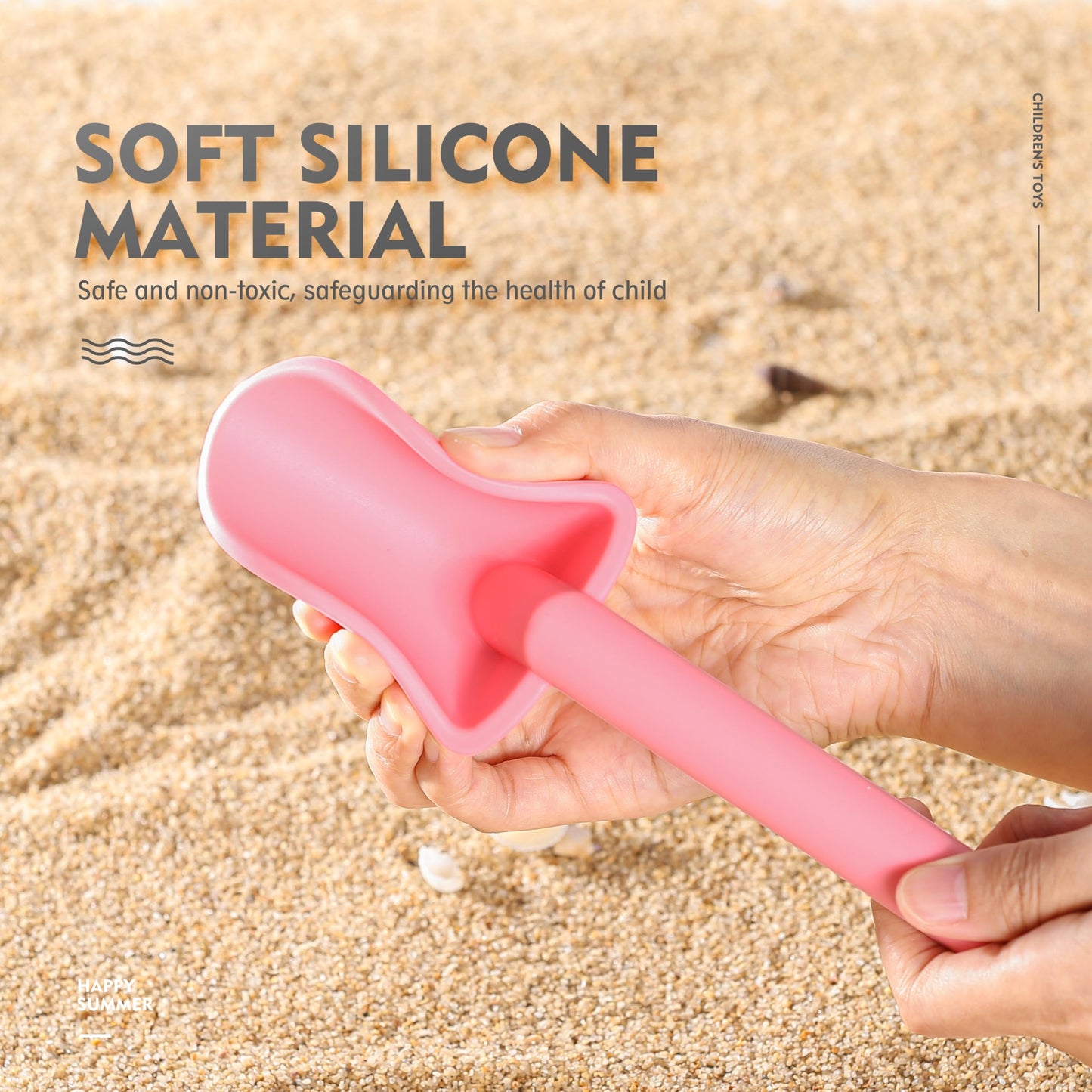 MarcZero 11Pcs Silicone Beach Toys Set - Modern, Travel-Friendly, Eco-Friendly Beach Kit (Peach Pink)