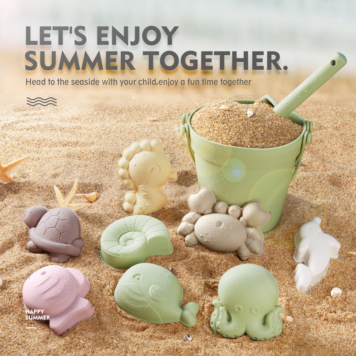MarcZero 11Pcs Silicone Beach Toys – Modern, Travel-Friendly Sand Set (Green)
