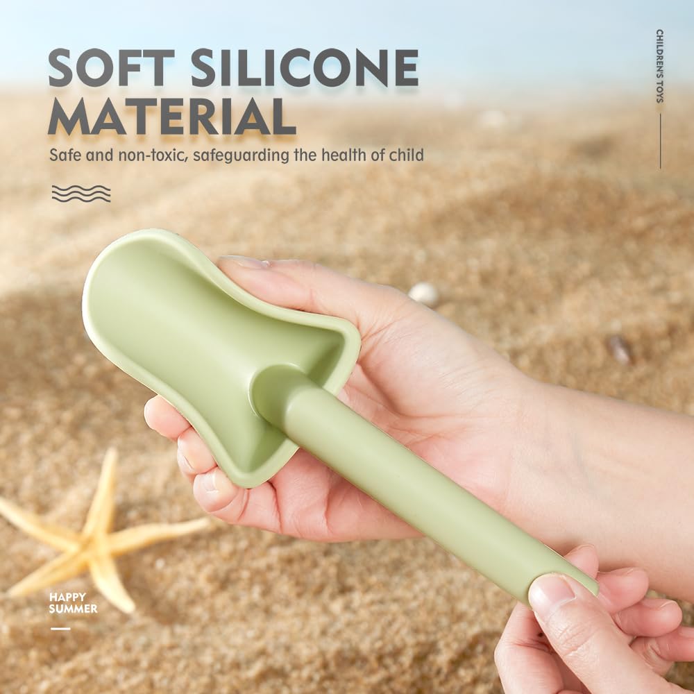 MarcZero 11Pcs Silicone Beach Toys – Modern, Travel-Friendly Sand Set (Green)