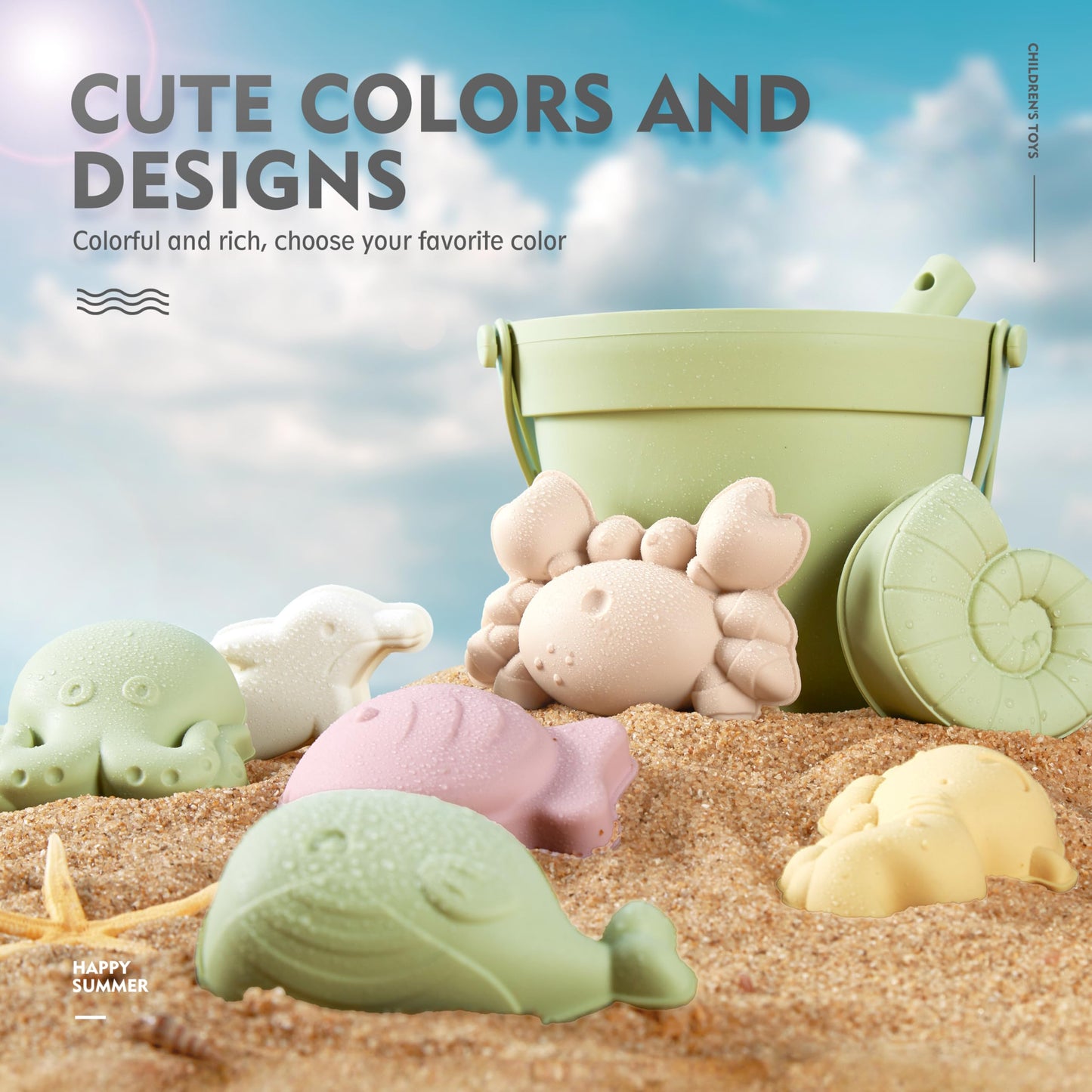 MarcZero 11Pcs Silicone Beach Toys – Modern, Travel-Friendly Sand Set (Green)
