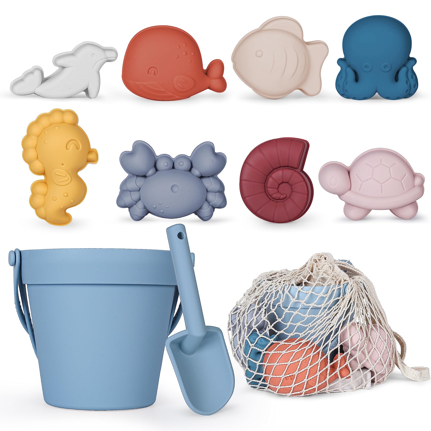 MarcZero 11Pcs Silicone Beach Toys - Modern, Travel-Friendly Baby Beach Set (Blue)