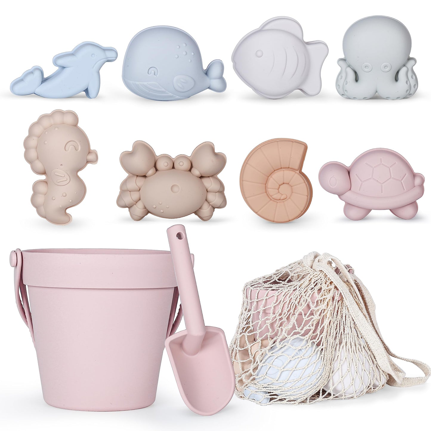 MarcZero 11-Piece Silicone Beach Toys – Modern, Travel-Friendly Beach Set (Pink)