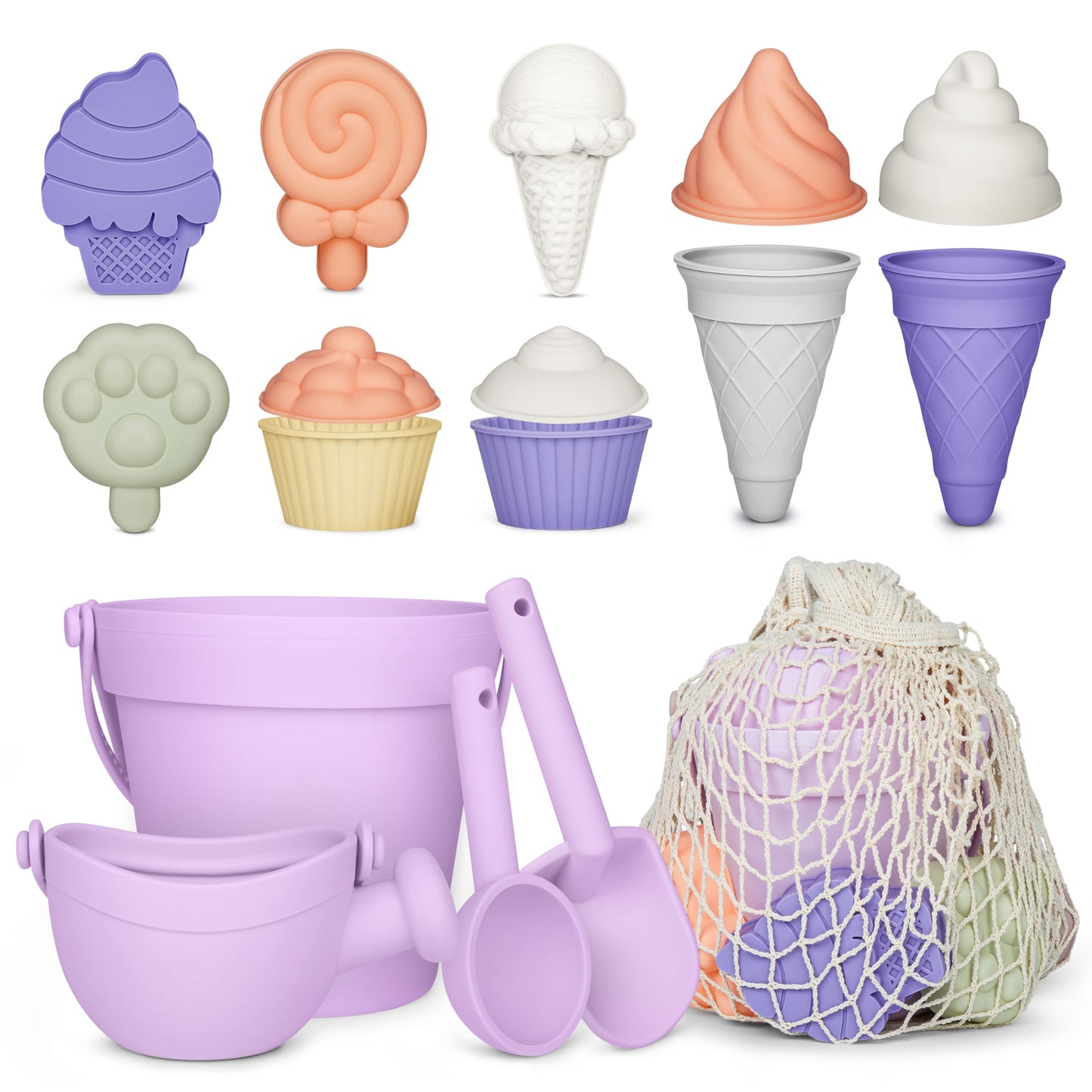 MarcZero 17-Pcs Silicone Beach Toys – Modern Travel-Friendly Baby Beach Set Purple