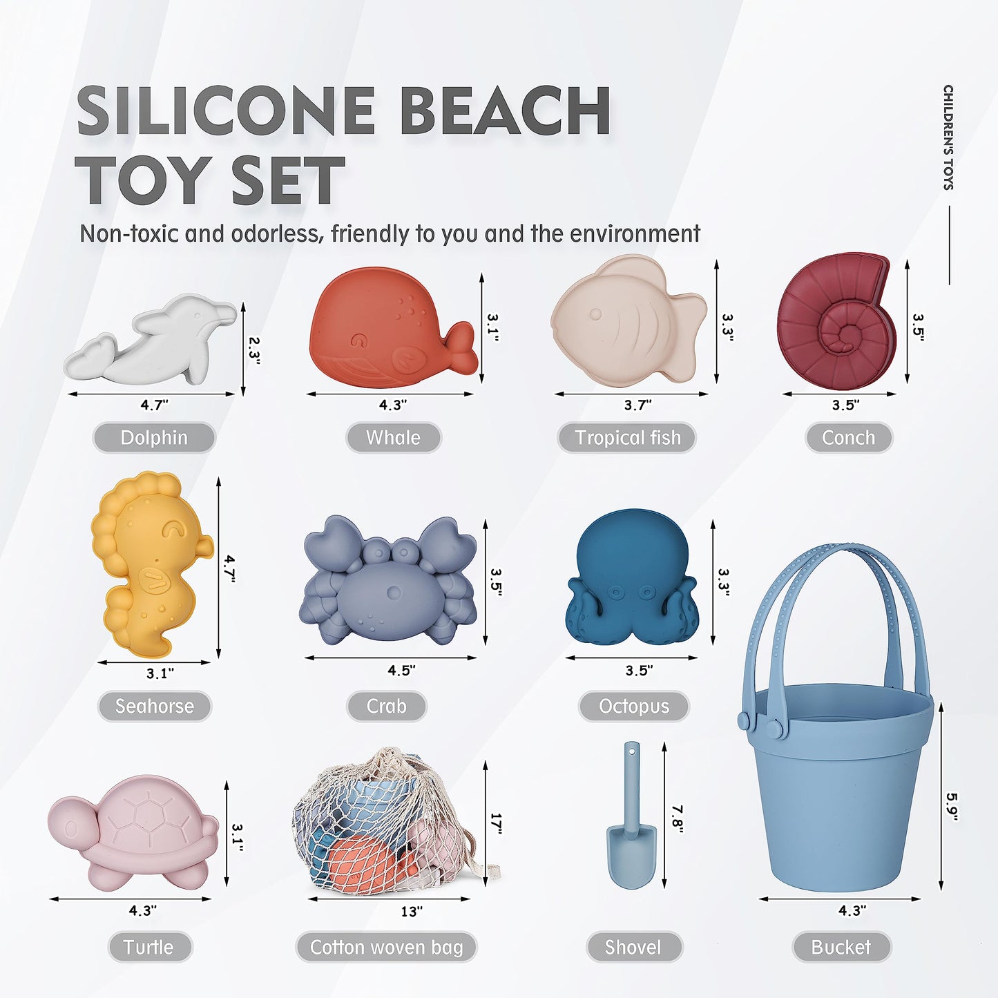 MarcZero 11Pcs Silicone Beach Toys - Modern, Travel-Friendly Baby Beach Set (Blue)