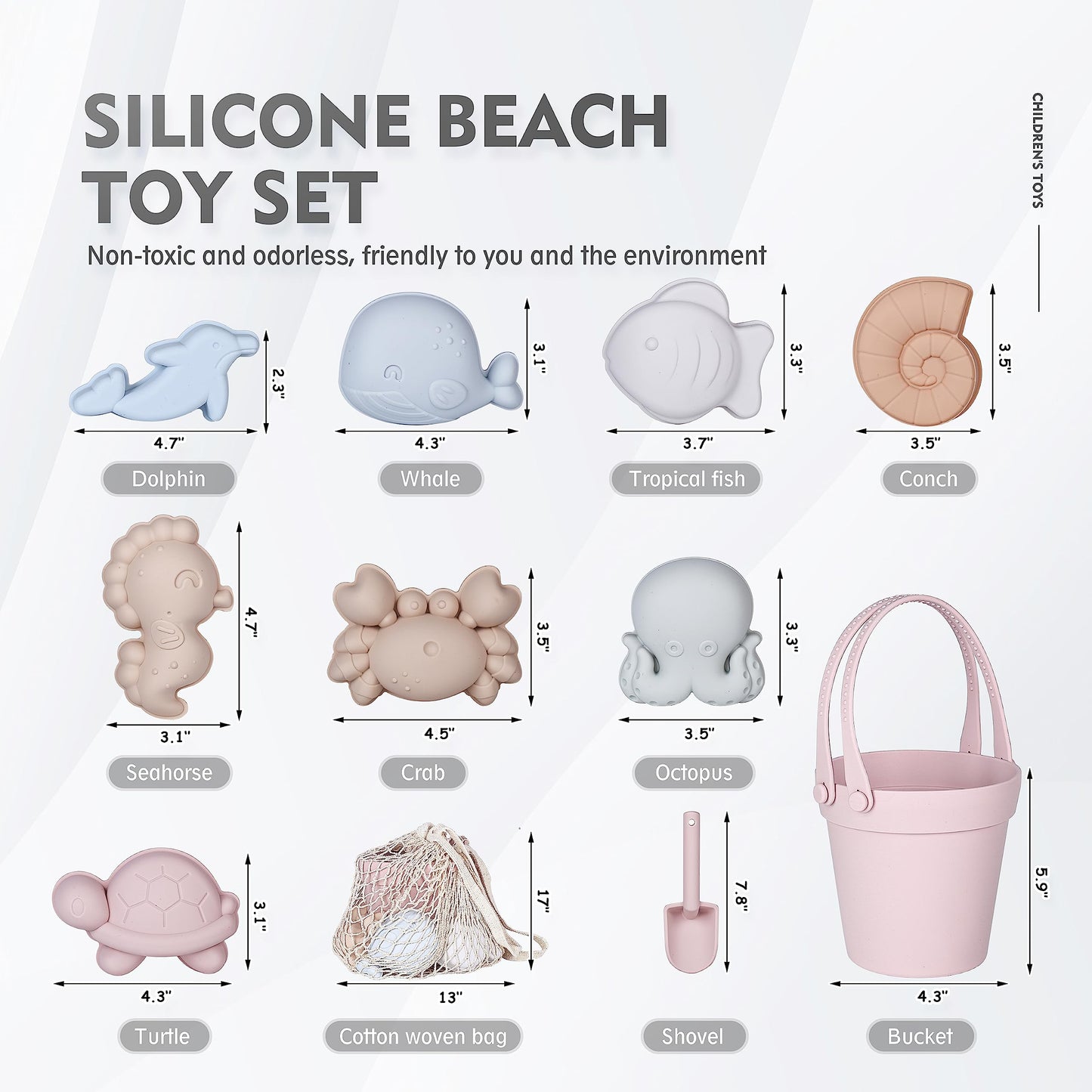 MarcZero 11-Piece Silicone Beach Toys – Modern, Travel-Friendly Beach Set (Pink)