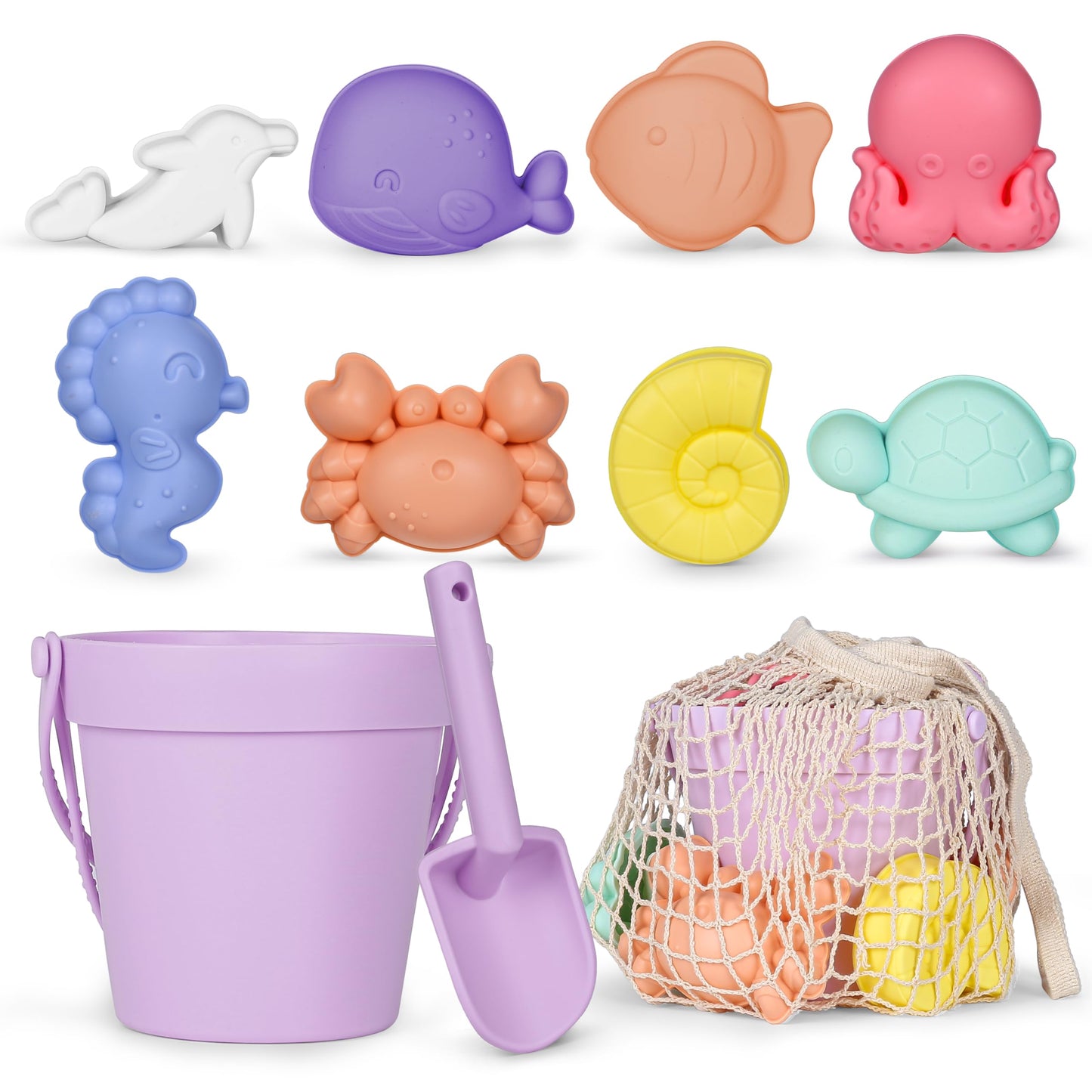 MarcZero 11-Piece Silicone Beach Toys Set – Modern, Travel-Friendly, Eco-Friendly Bath & Sand Play (Purple)