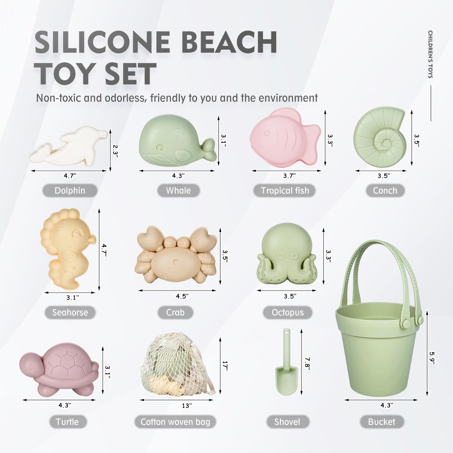 MarcZero 11Pcs Silicone Beach Toys – Modern, Travel-Friendly Sand Set (Green)