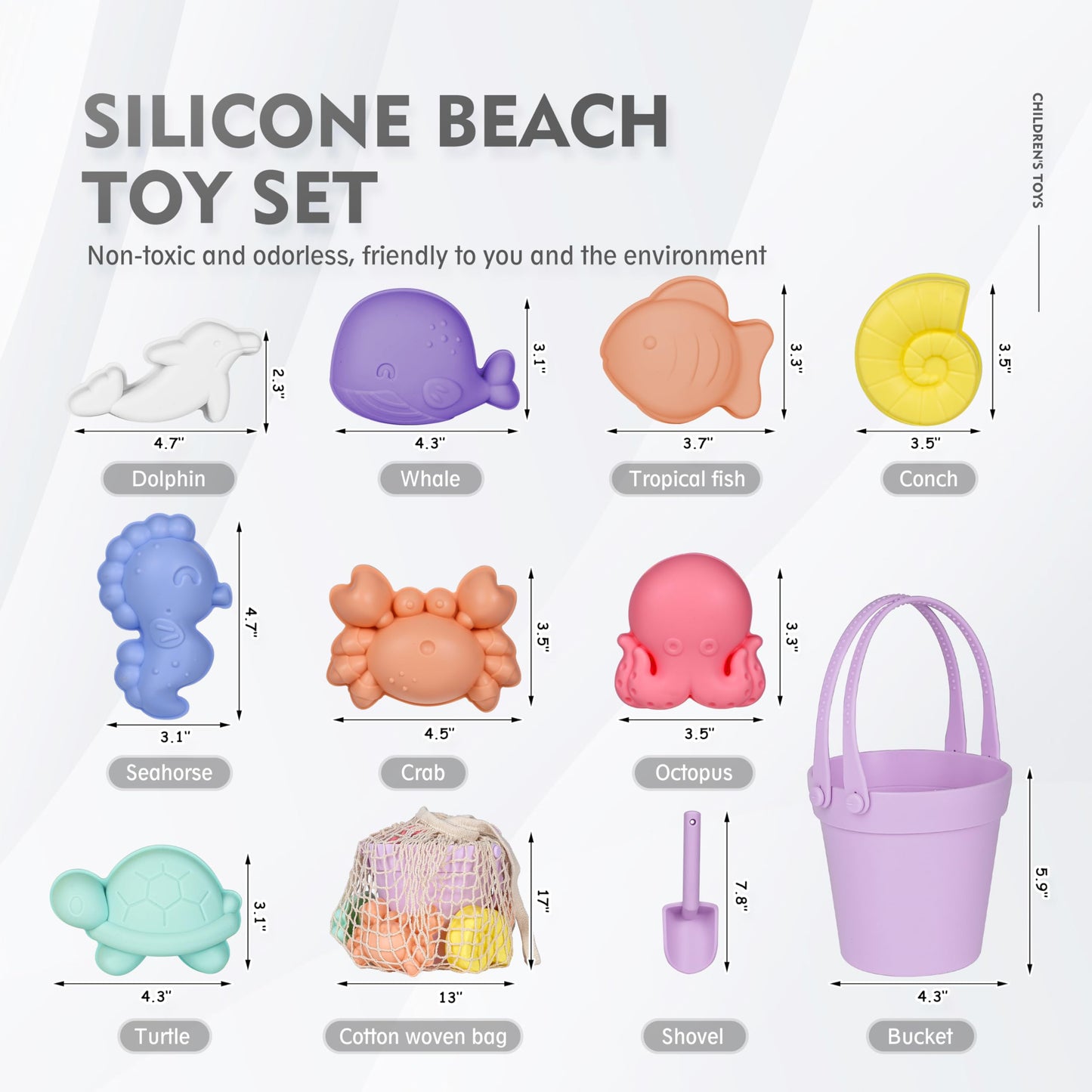 MarcZero 11-Piece Silicone Beach Toys Set – Modern, Travel-Friendly, Eco-Friendly Bath & Sand Play (Purple)