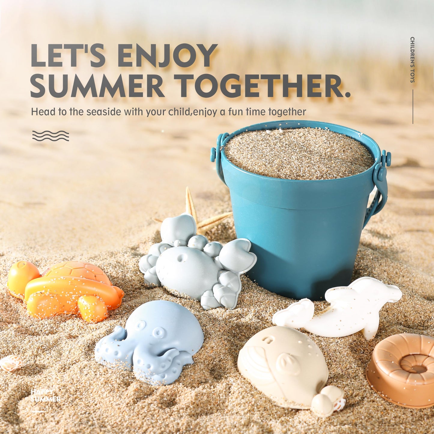 MarcZero 11Pcs Silicone Beach Toys – Modern, Travel-Friendly Baby Beach Set (Dark Blue)