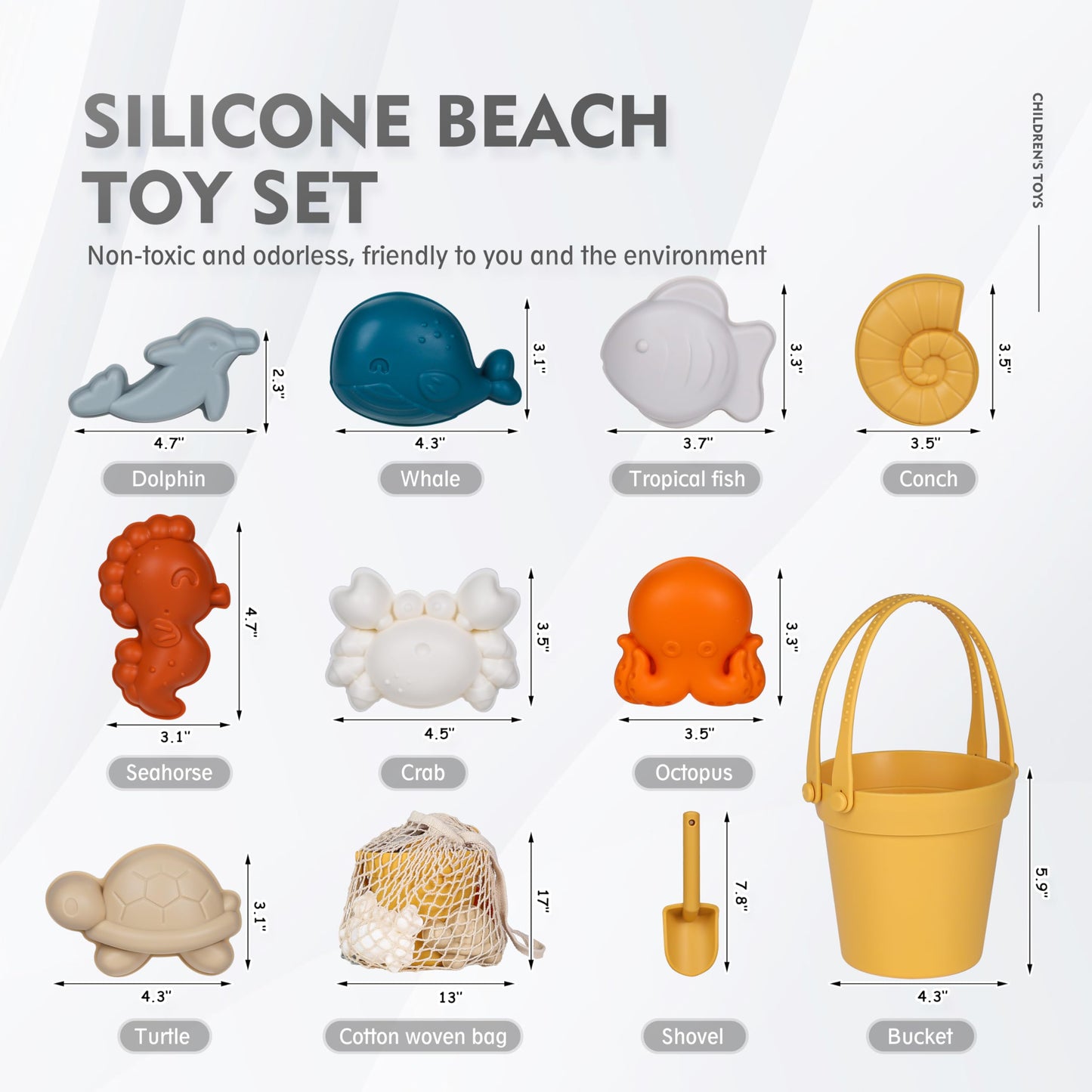 MarcZero 11Pcs Silicone Beach Toys Set - Modern, Travel-Friendly Sand Toys for Toddlers