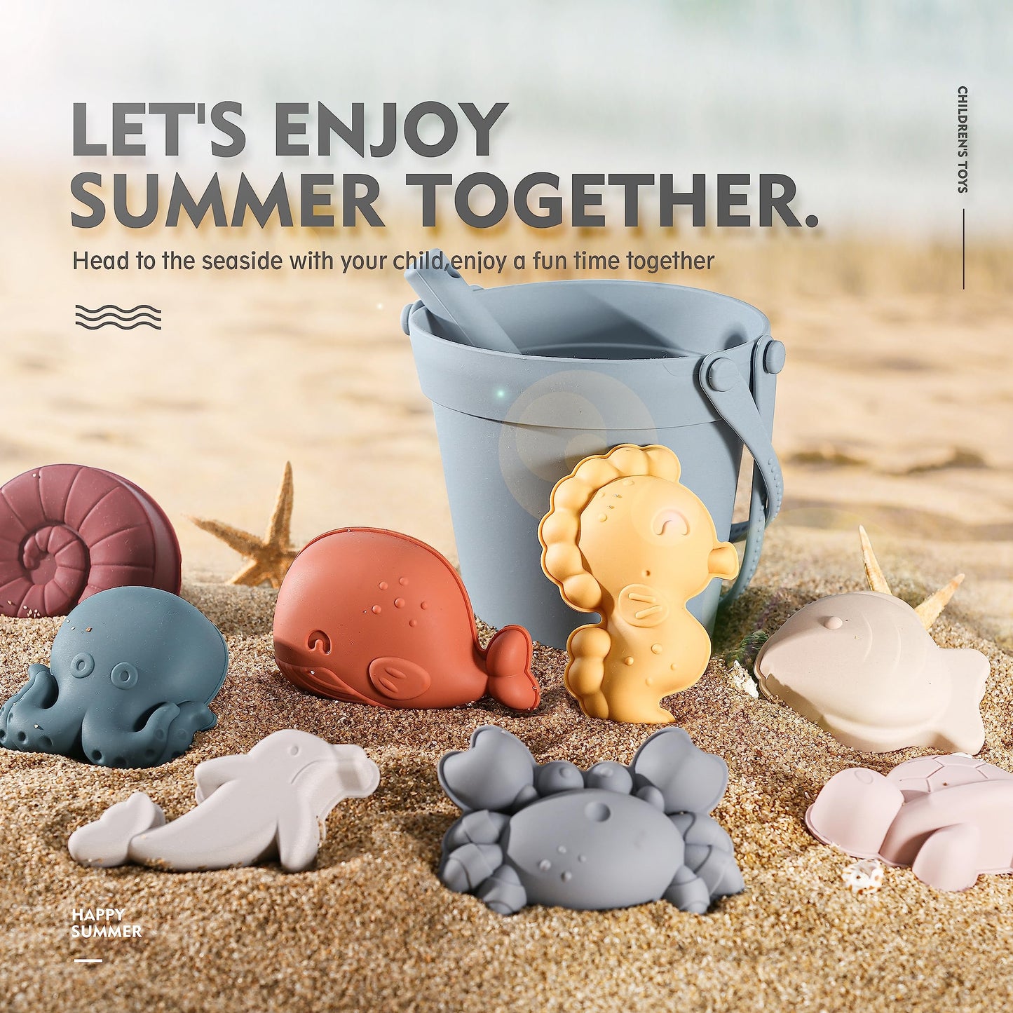 MarcZero 11Pcs Silicone Beach Toys - Modern, Travel-Friendly Baby Beach Set (Blue)